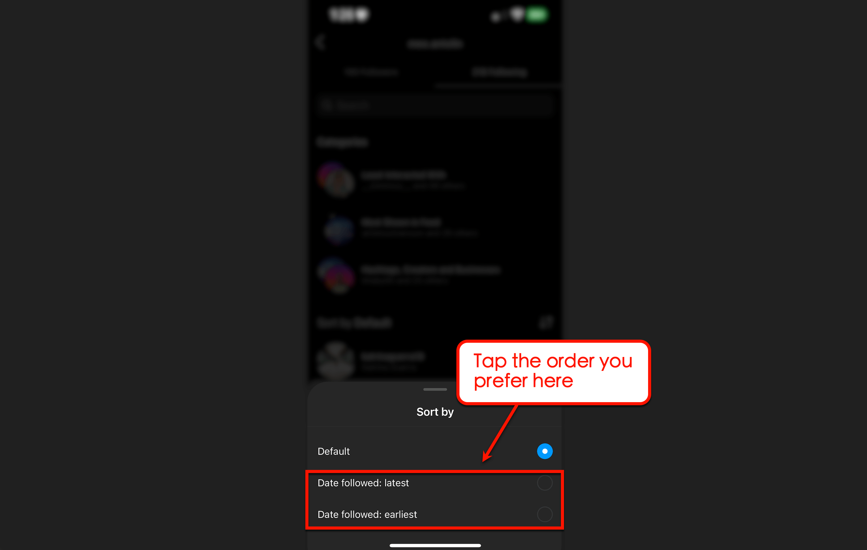 Tap to change order preference