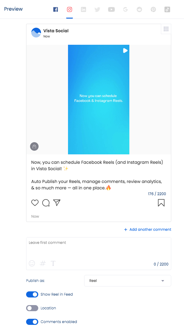 Schedule Reels to Facebook and Instagram in Vista Social