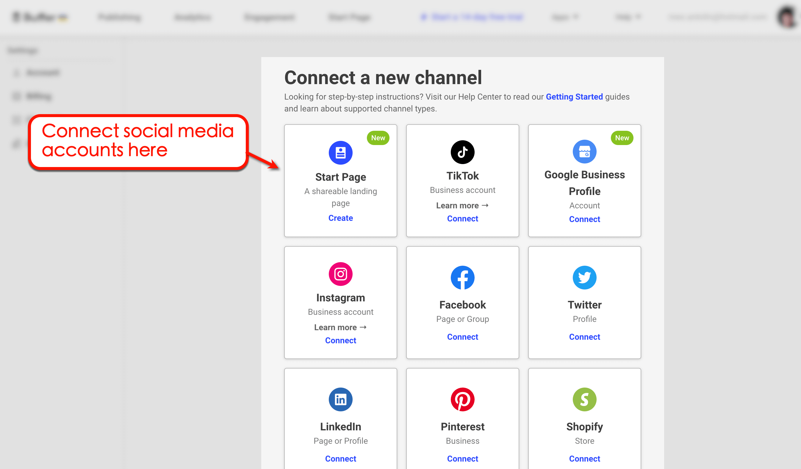 Buffer's option to connect to social media accounts