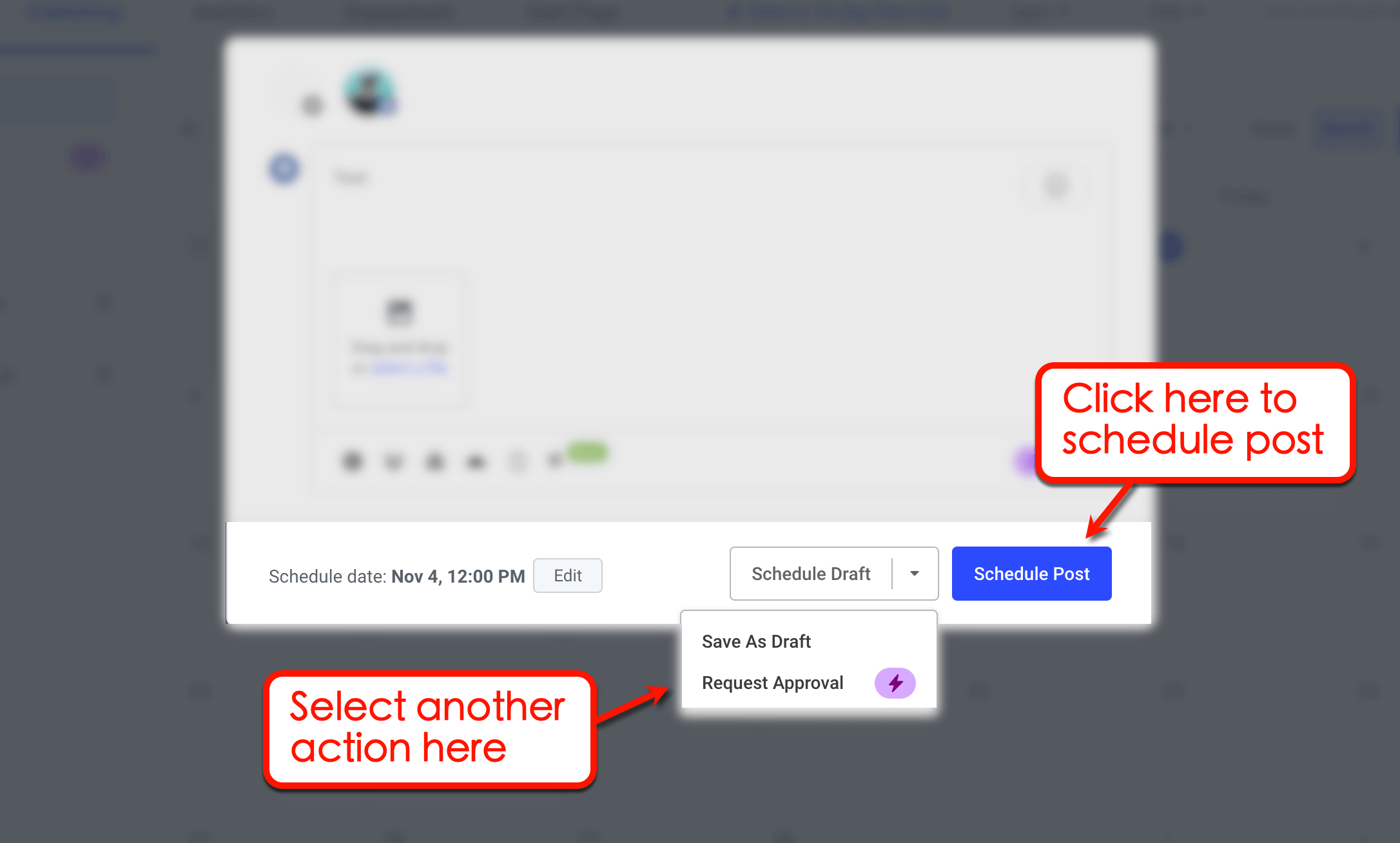 Buffer schedule or click another action