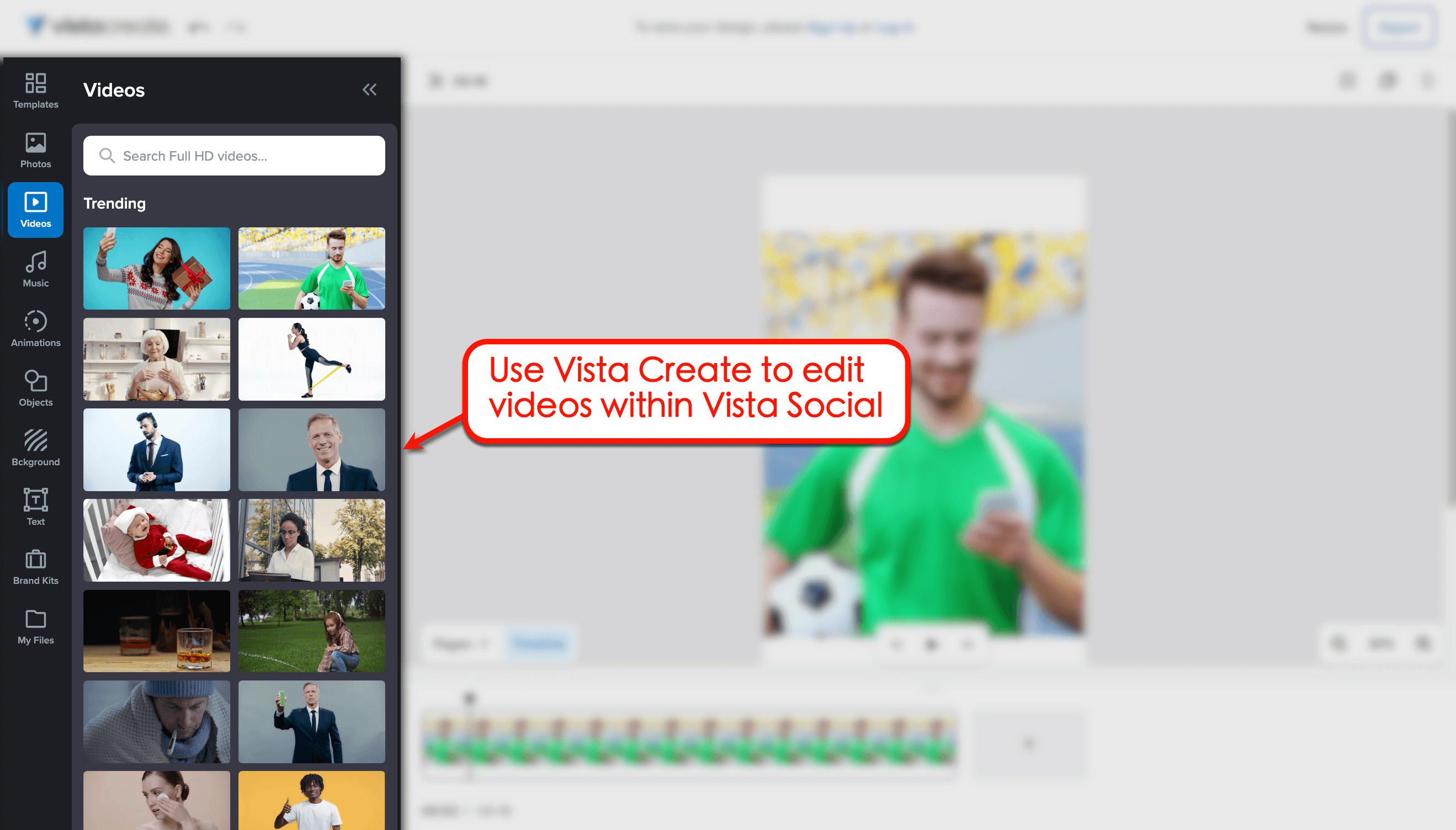Use Vista Create to edit videos within Vista Social