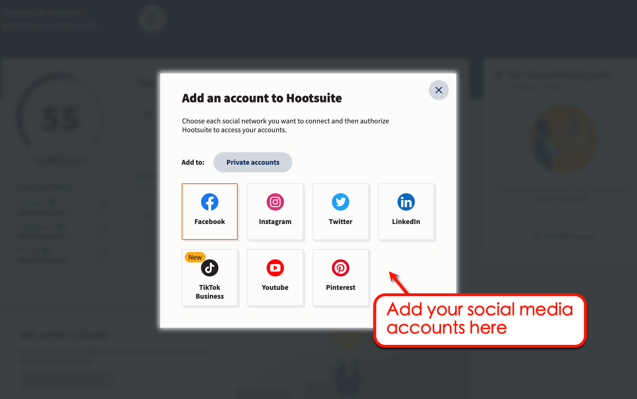 Add an account in Hootsuite
