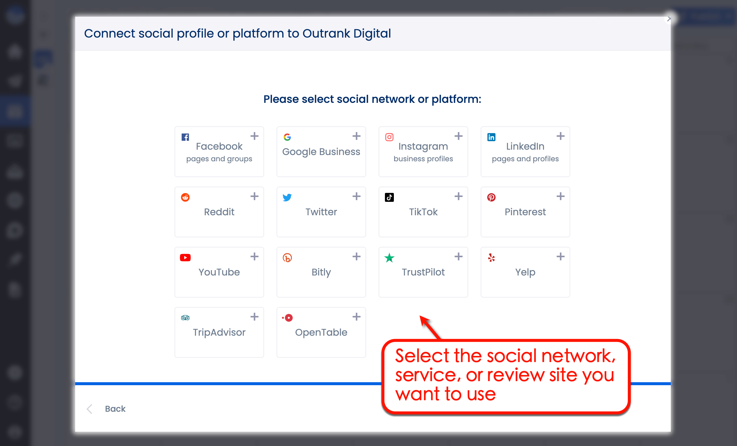 Select social network in Vista Social