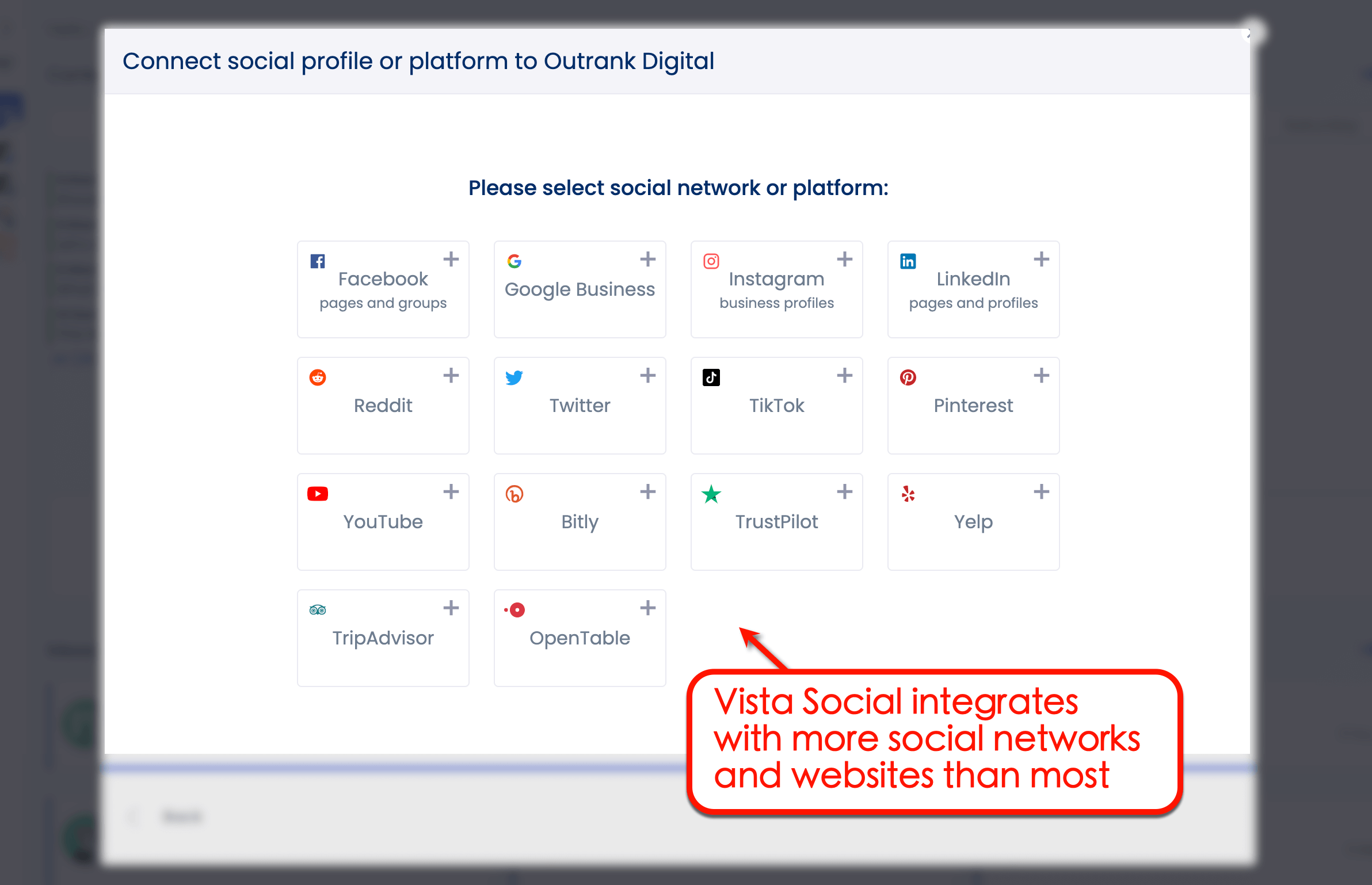 Social networks to choose in Vista Social
