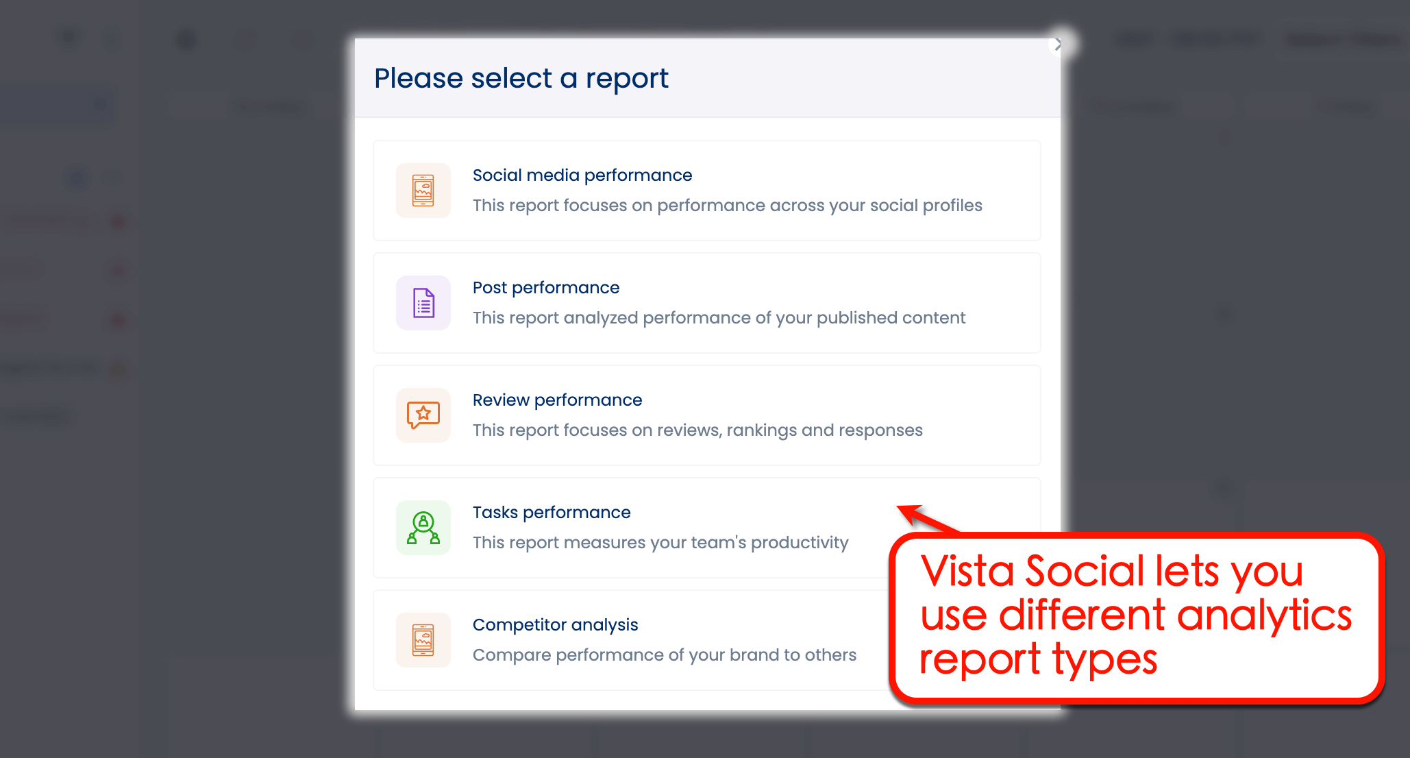 Vista Social's analytics report