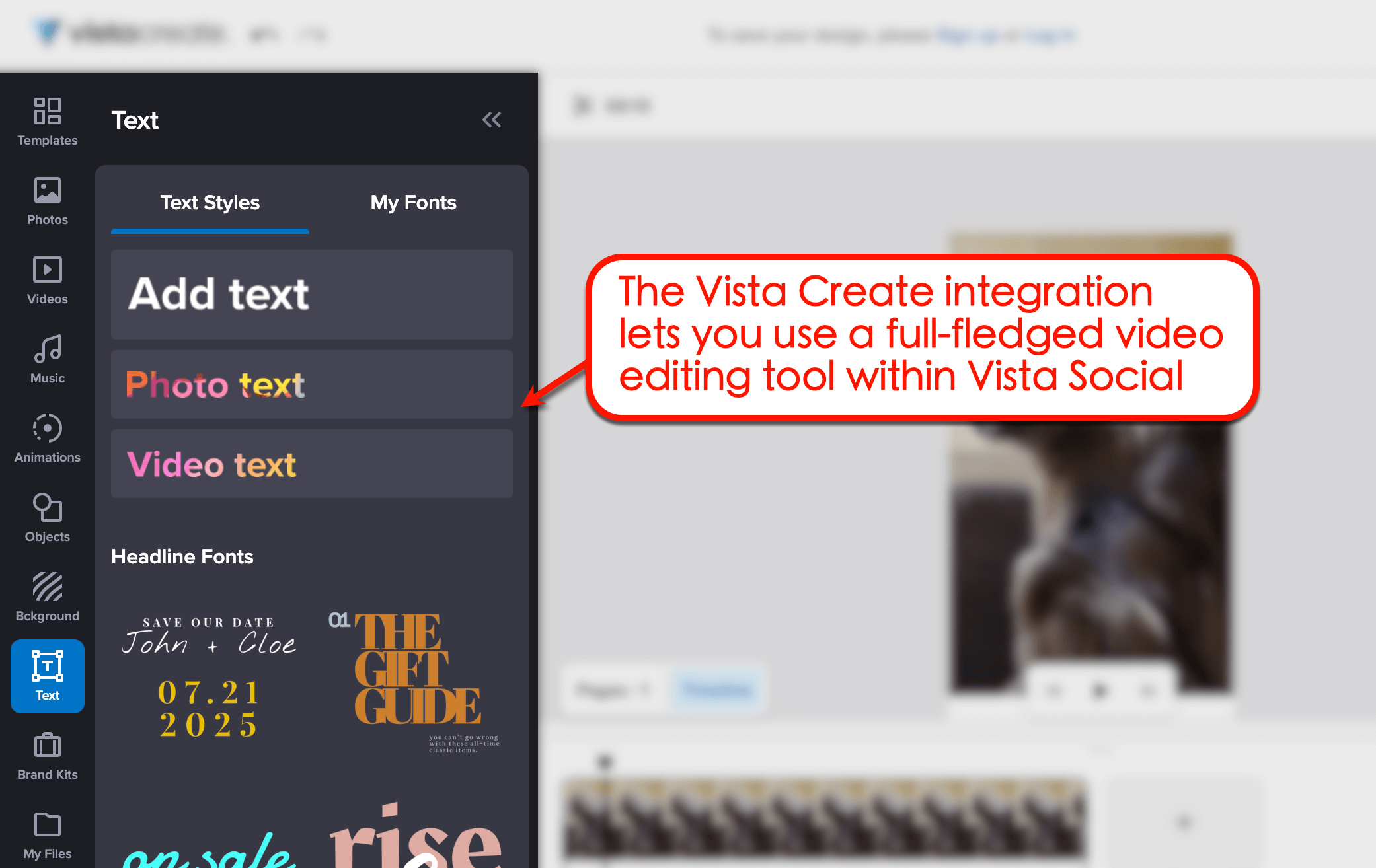 Vista Create integration to edit videos