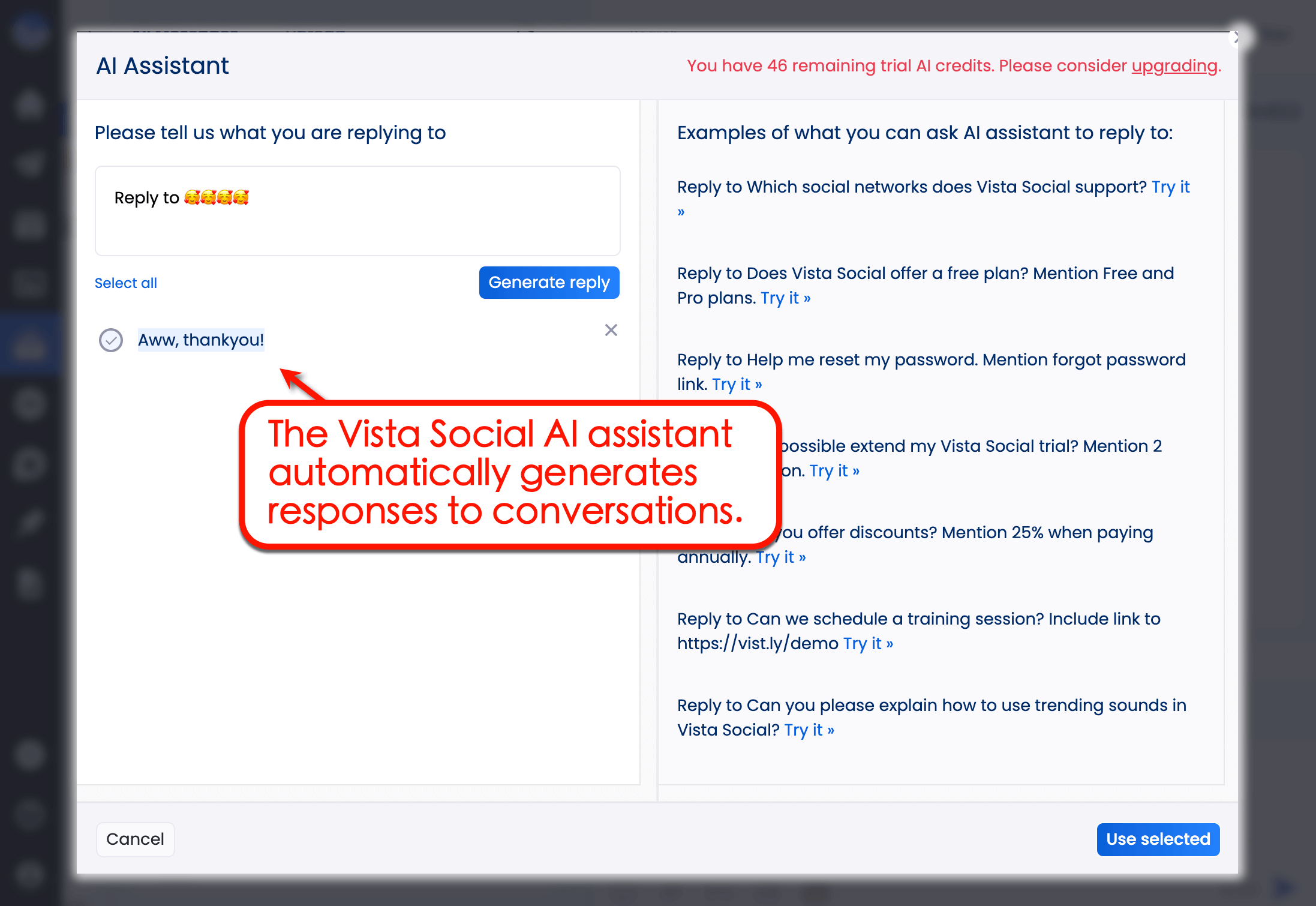 Vista Social’s conversation AI assistant.