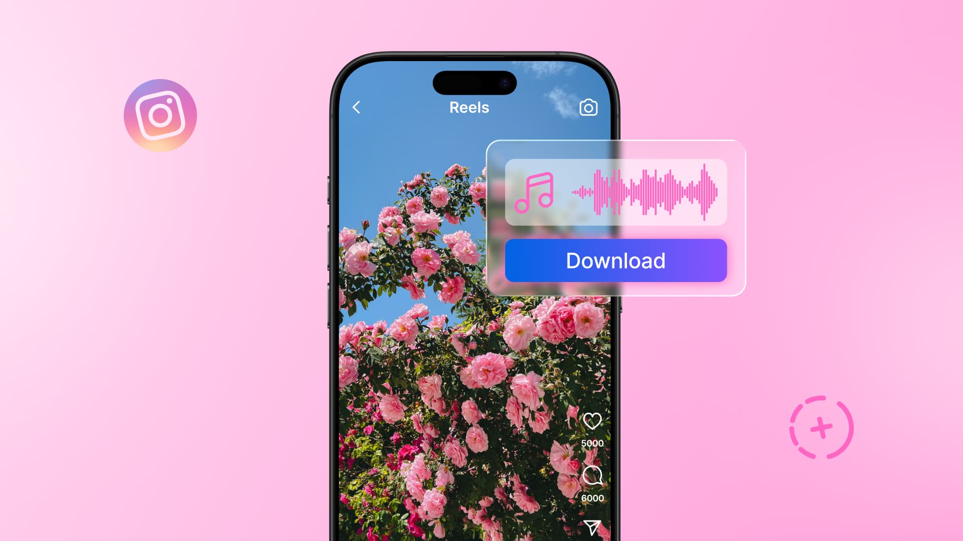 An illustration showing an Instagram story with music.