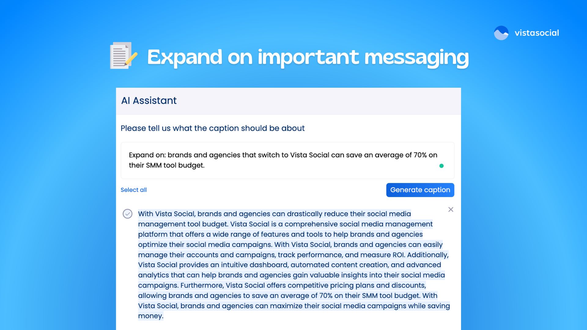 AI Social Media Text Generator - expand - Vista Social