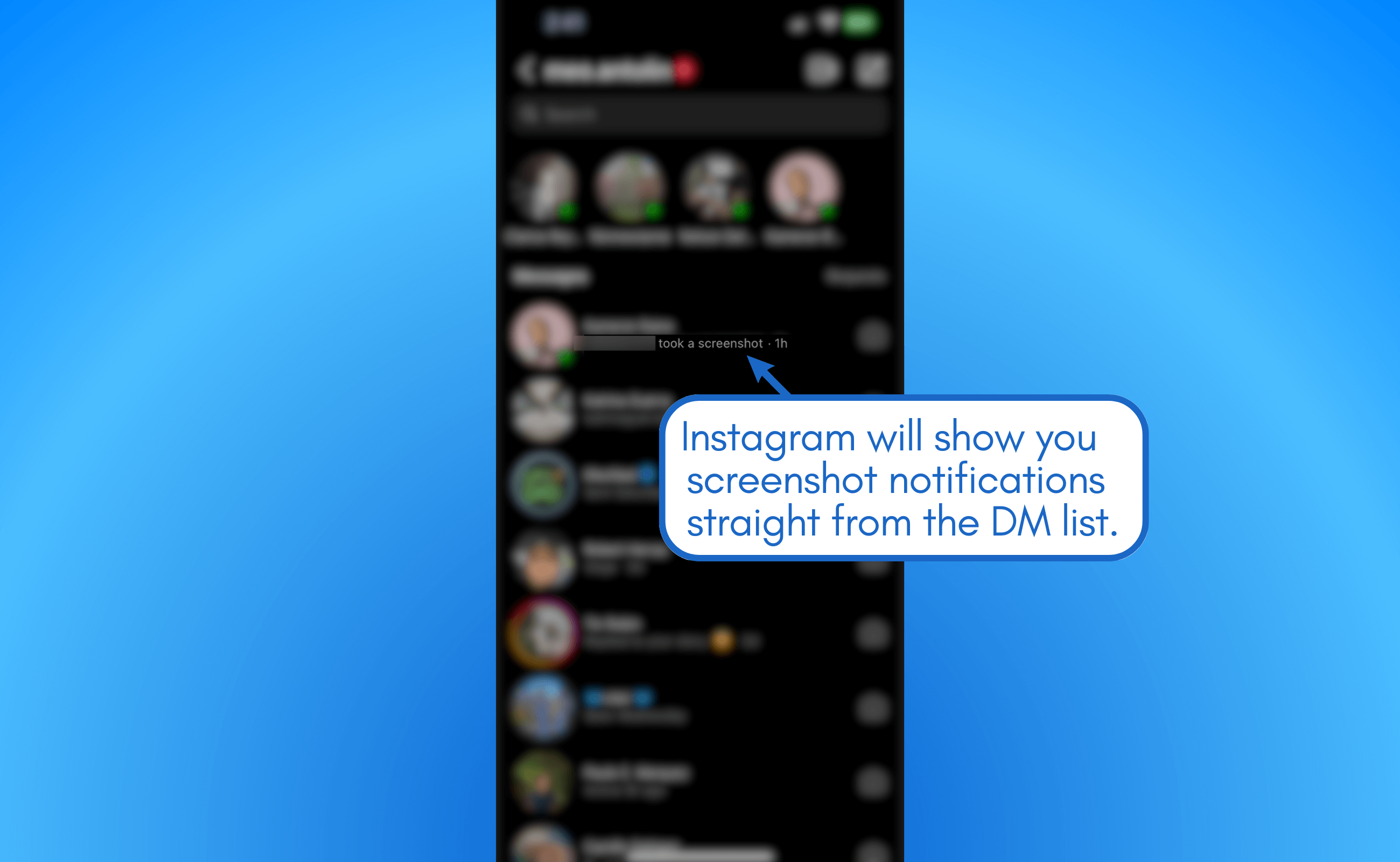 Instagram  app showing notifications from DM list.