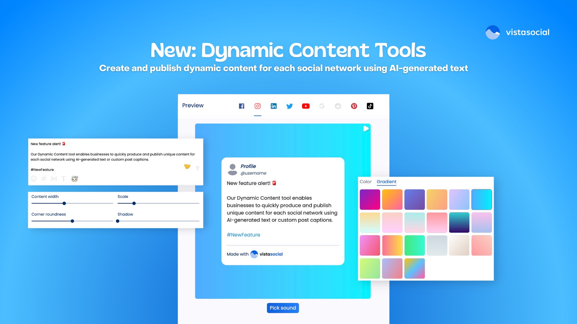 dynamic content tools in vista social 