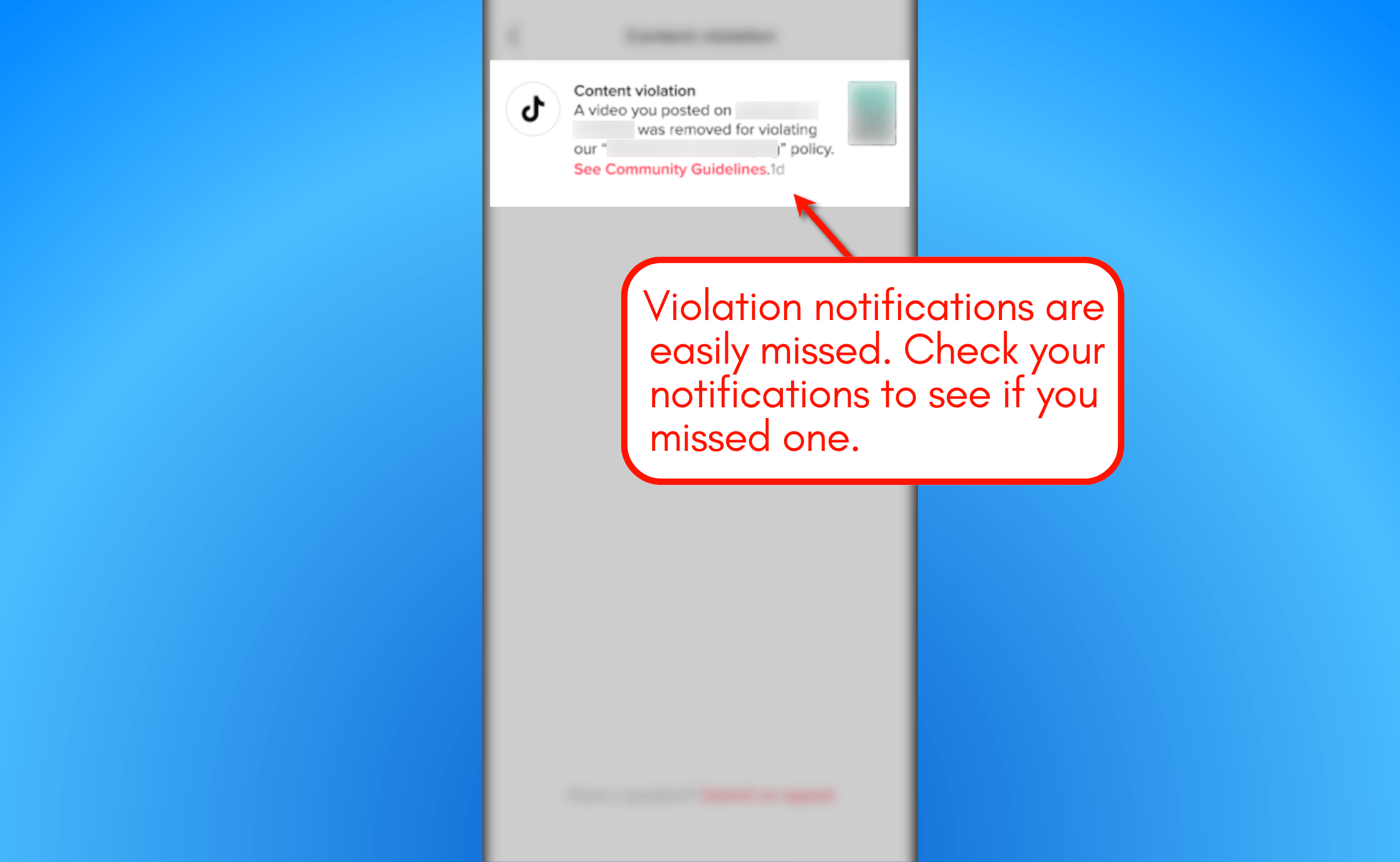 Violation notification in TikTok.