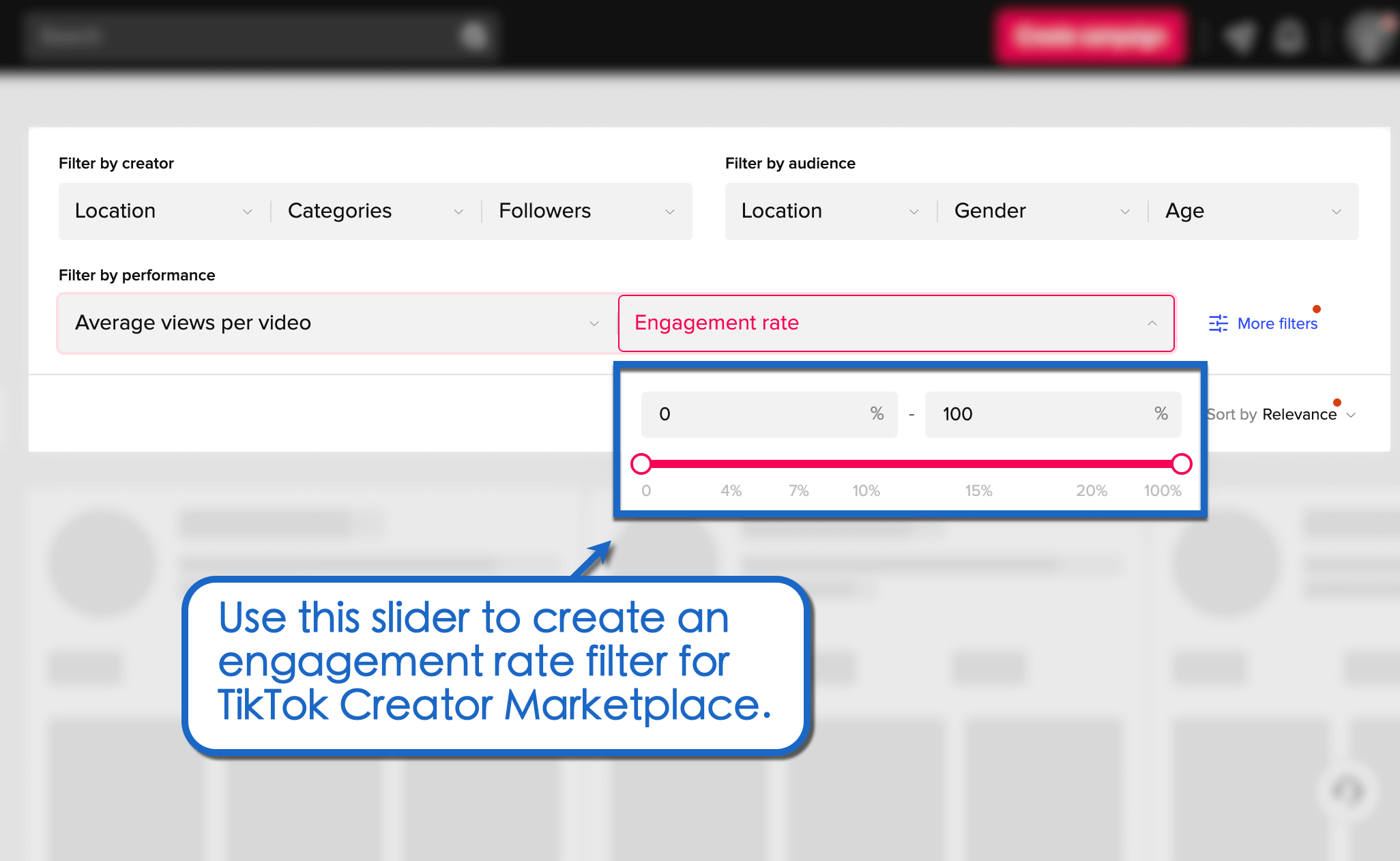 Engagement rate filter.