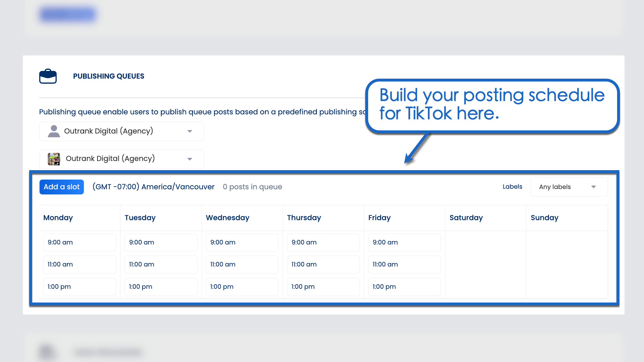 Add a slot' to define a posting time.