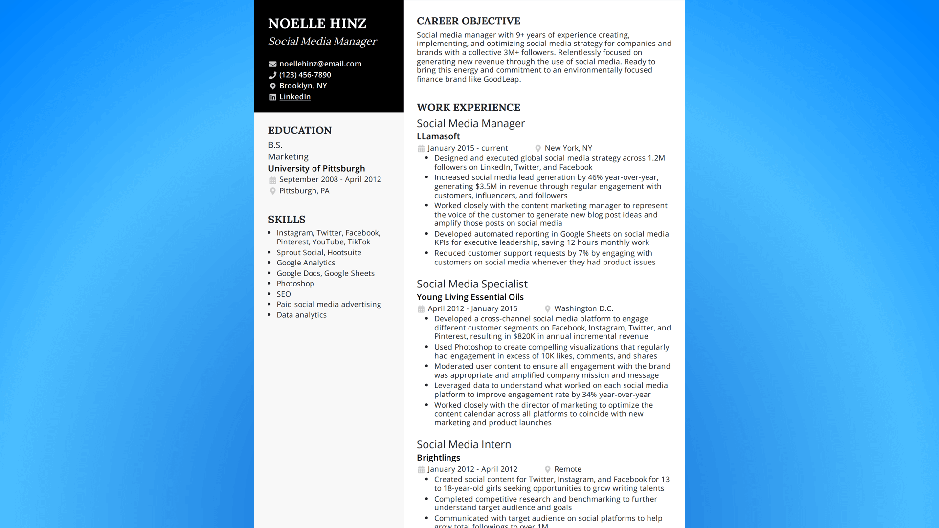 Single-page monotone resume from BeamJobs.