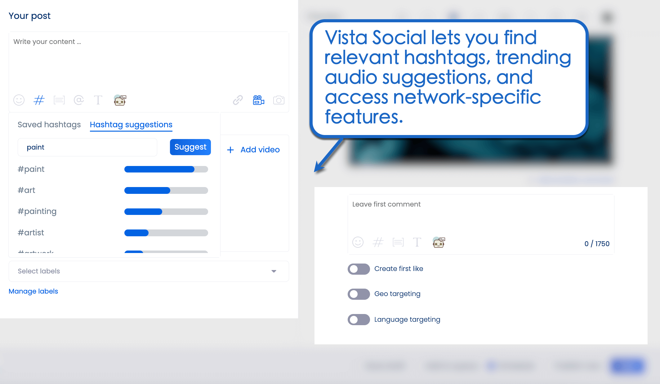 Hashtag options in Vista Social.