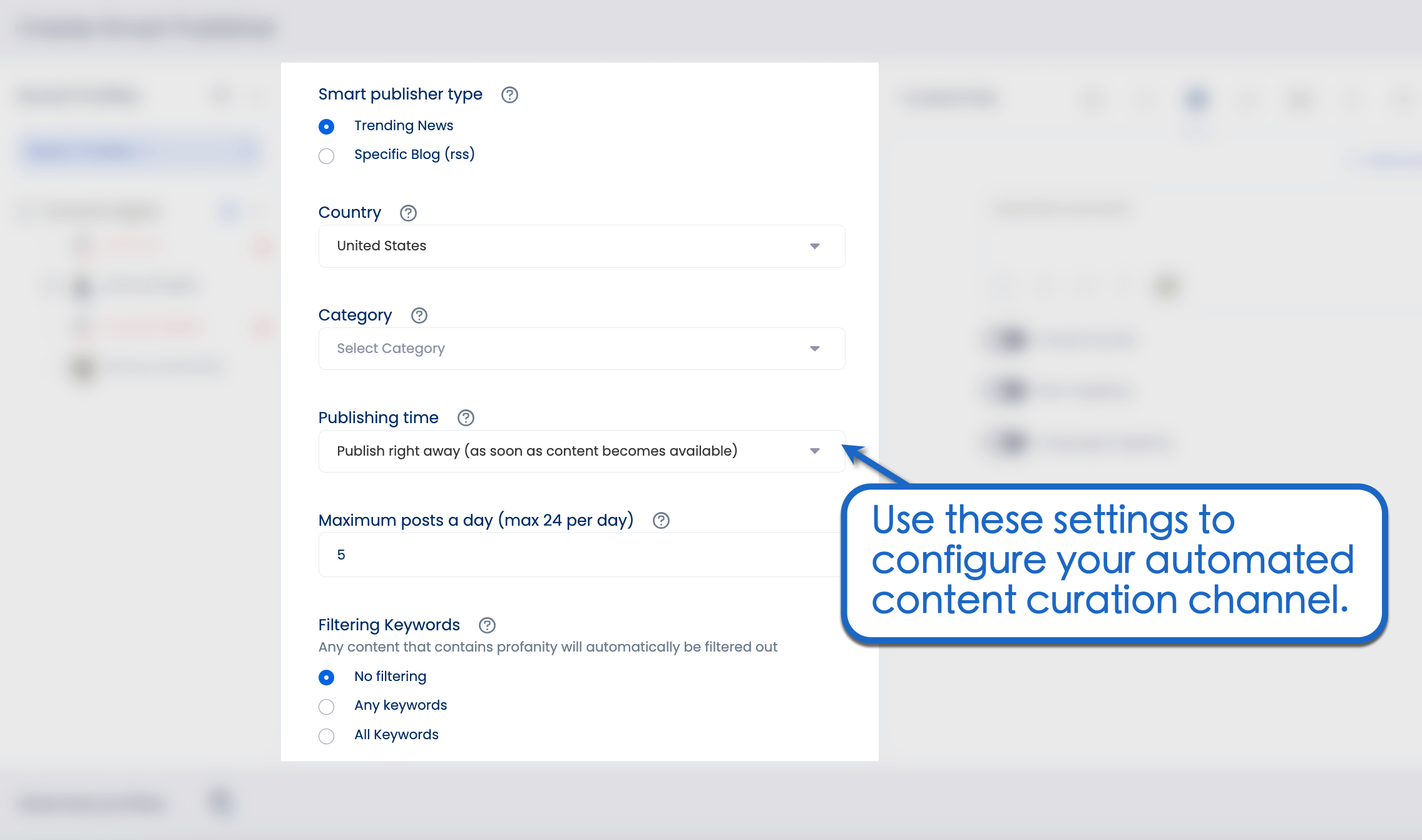 Configure content curation.