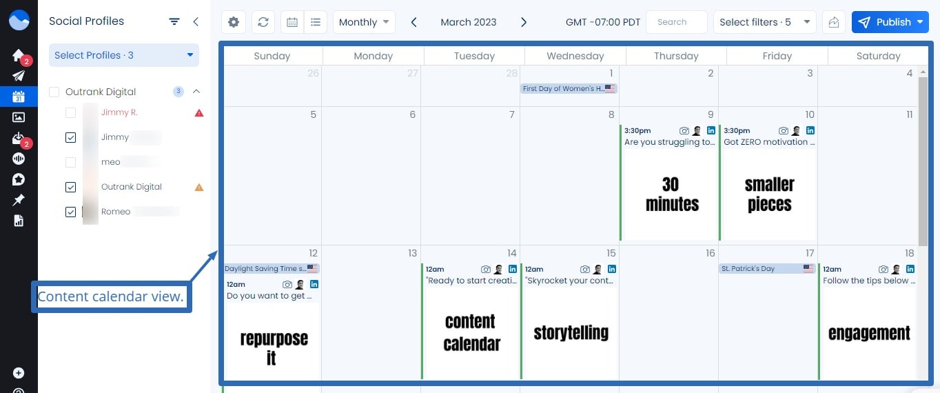 Content calendar view in Vista Social.