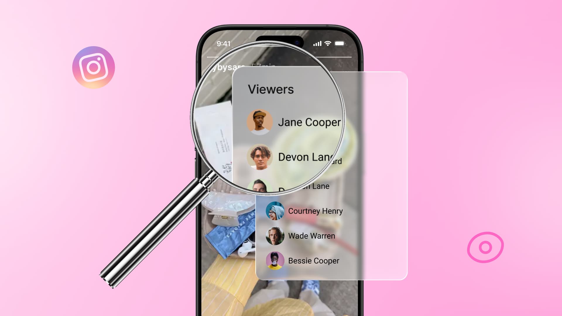 An illustration of an Instagram Story with its viewer list overtop it.
