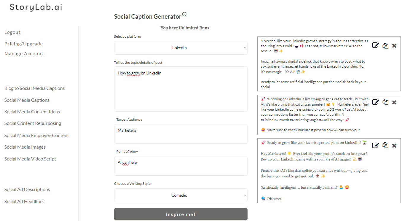 5 AI Social Media Post Generators for Captivating Content. StoryLab.ai's social caption generator.