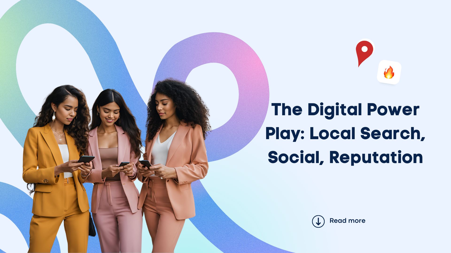 The Digital Power Play. Three women are using their cell phones.