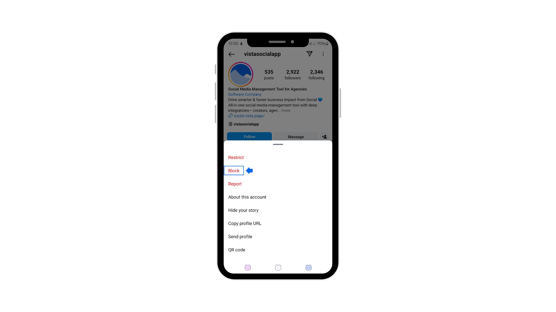 Here's where you can find the Block option on Instagram.