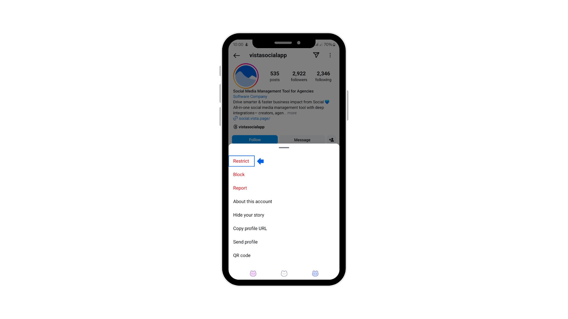 Here is where you can find the Restrict feature on Instagram,