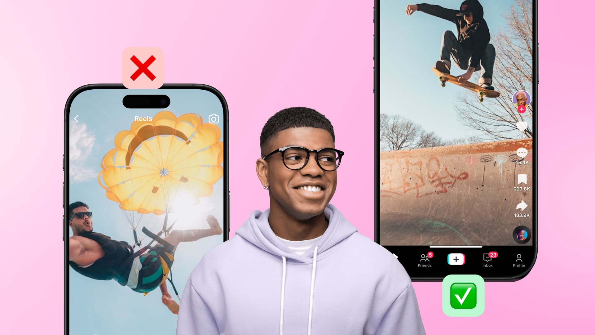 Someone from Gen Z sitting between a marketing tactic that works versus one that doesn't.