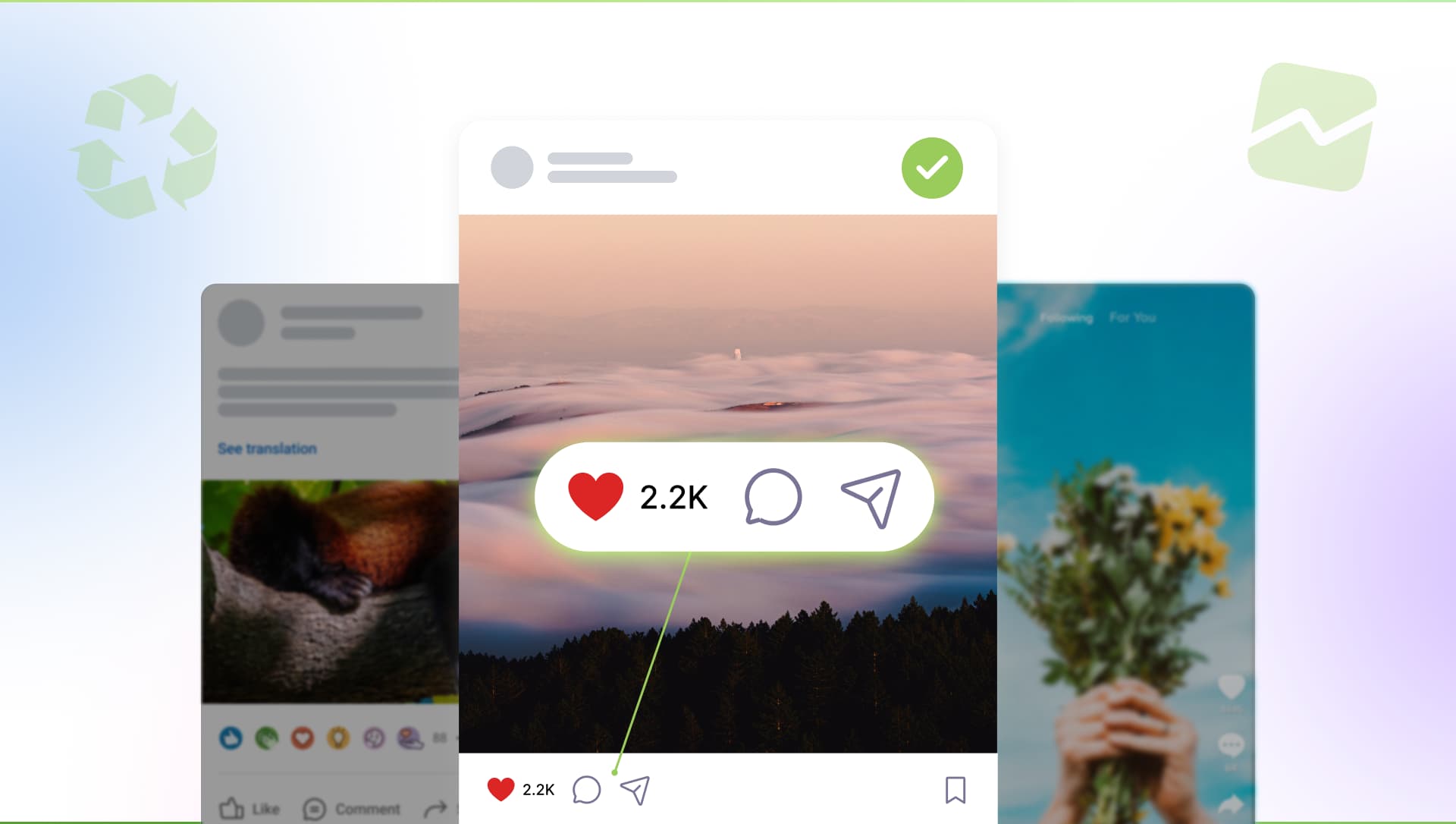An illustration of a post being recycled across platforms.