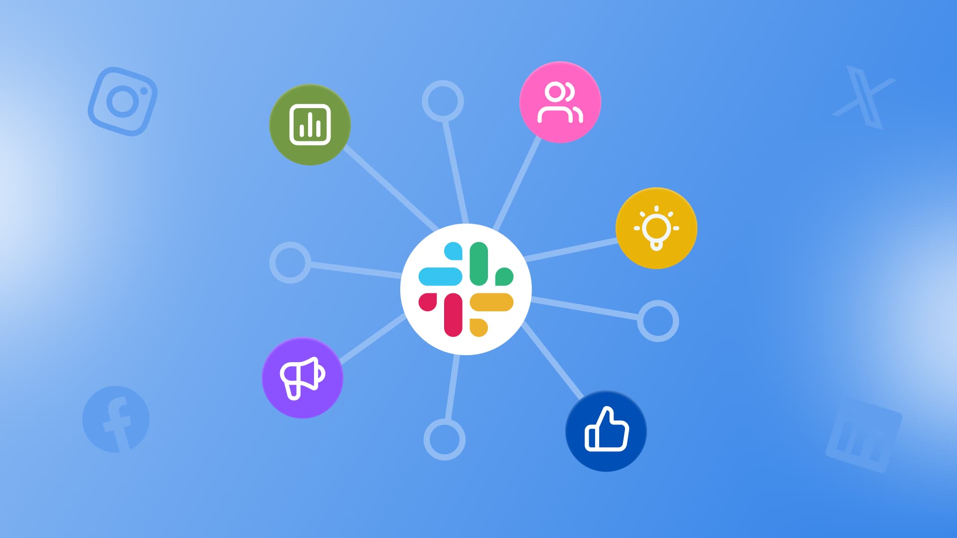 An illustration showing Slack connected to marketing icons.