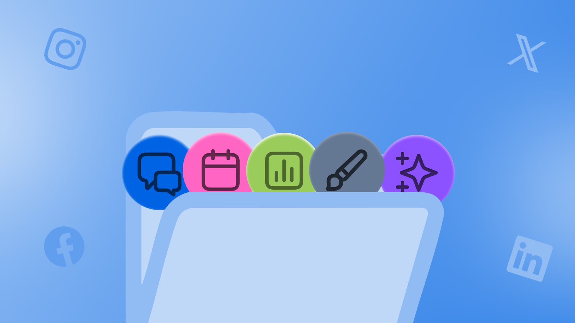 An illustration of social media icons sitting in a file.