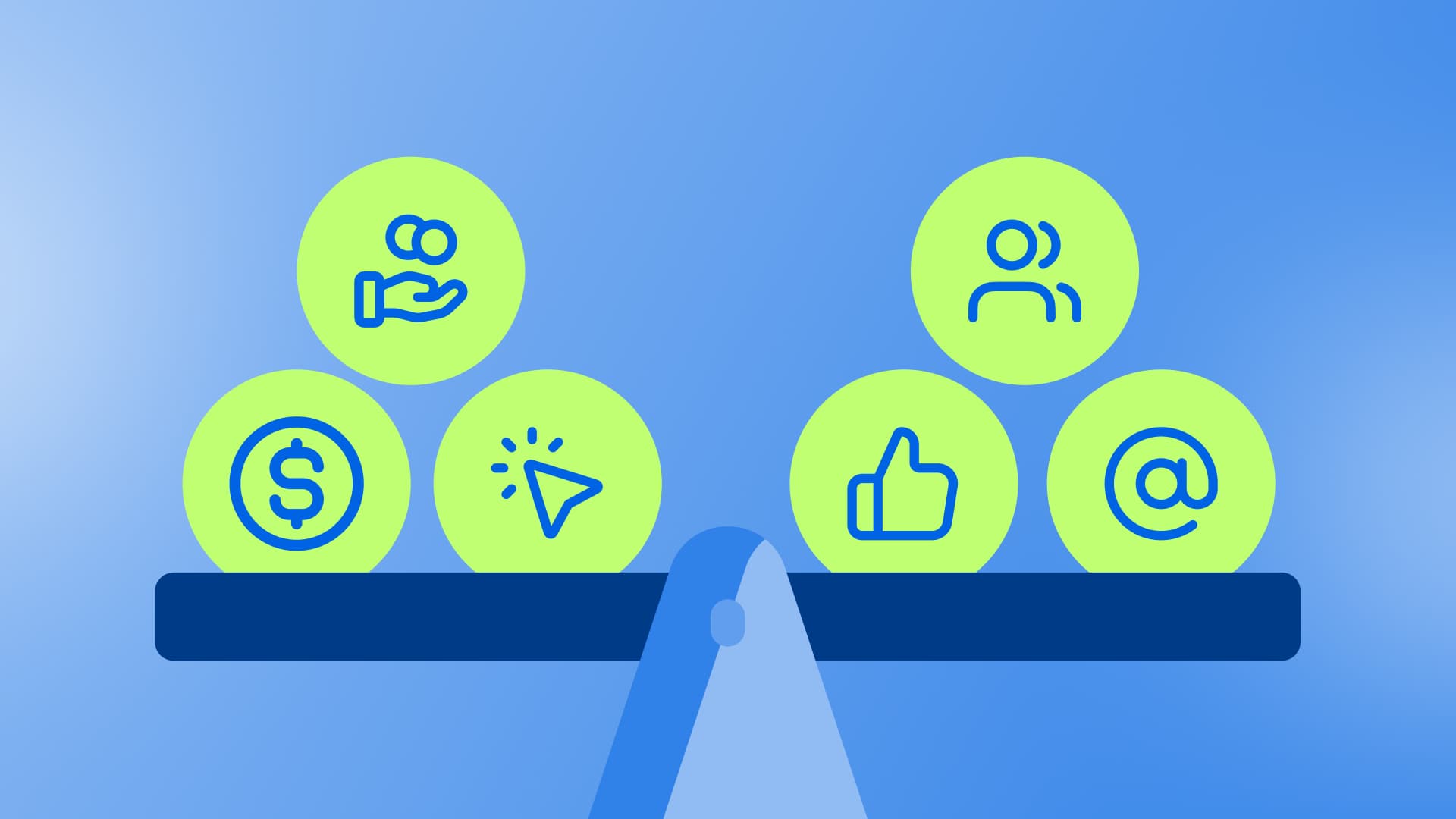 An illustration showcasing a scale with icons representing affiliate marketing and influencer marketing balancing on each side.