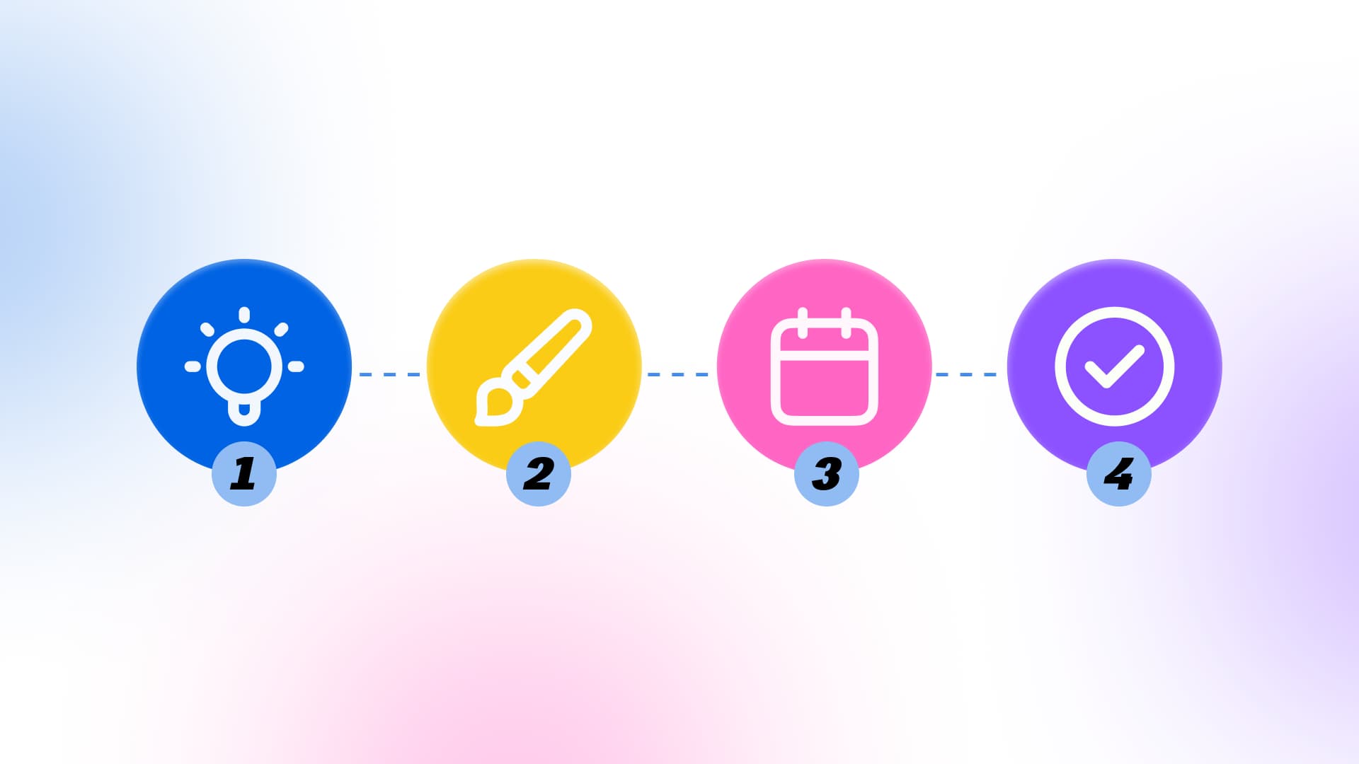 An illustration of design icons showcasing steps to use in Canva.