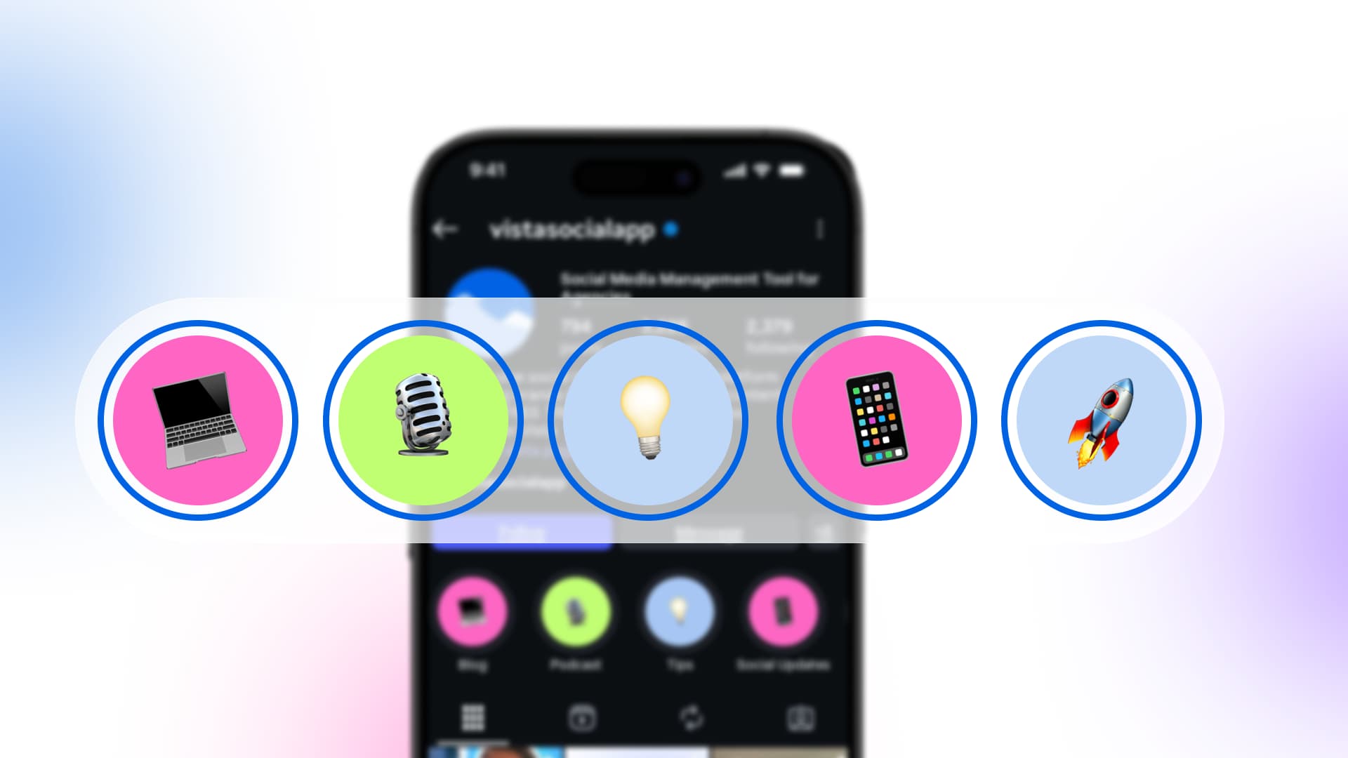 An illustration of Instagram story highlights popping off of the Instagram app.