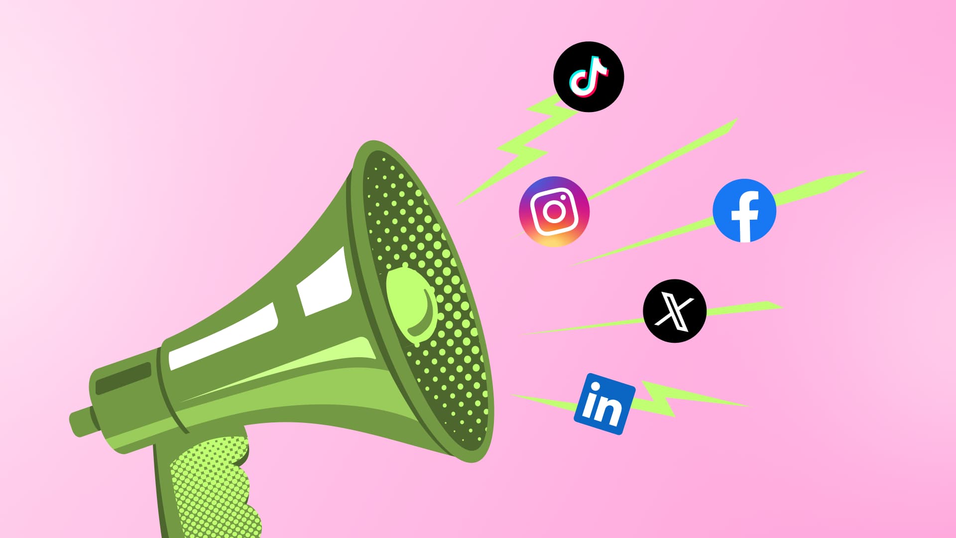 An illustration of a megaphone amplifying social media content.