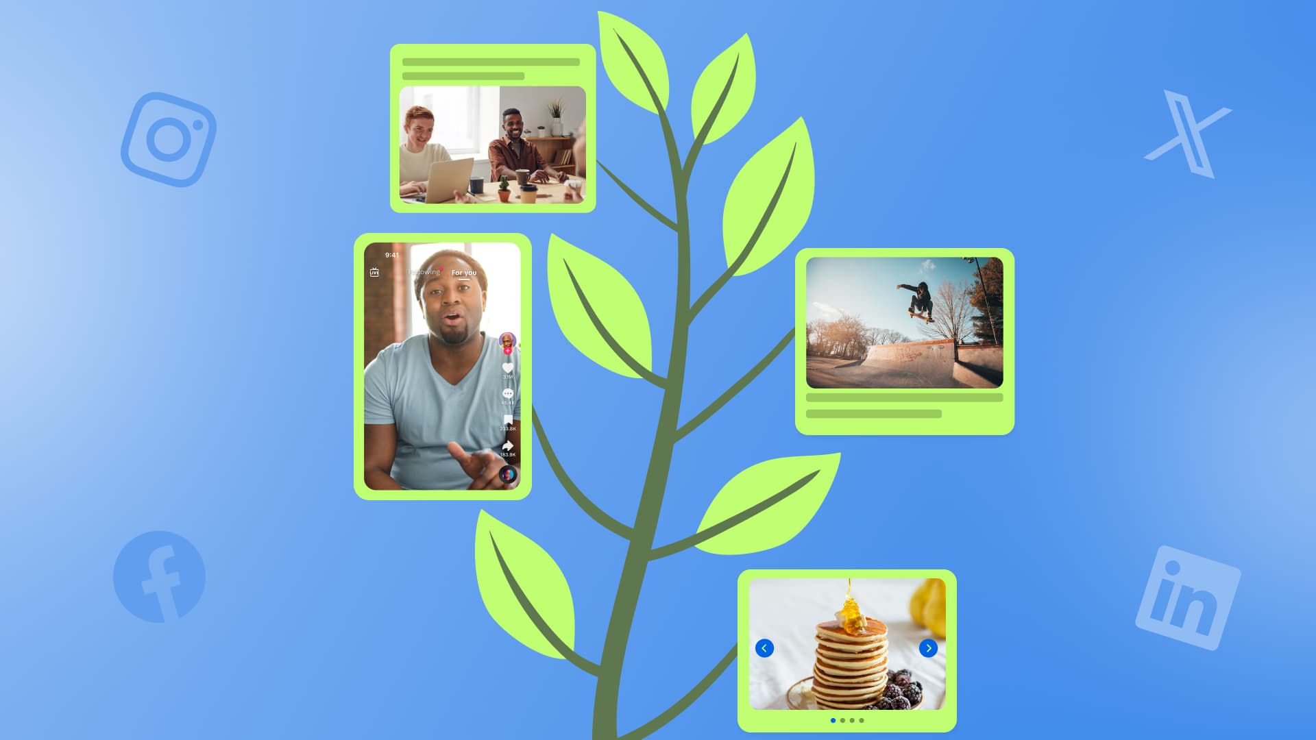 An evergreen plant sprouting content like blog posts, videos, and more.