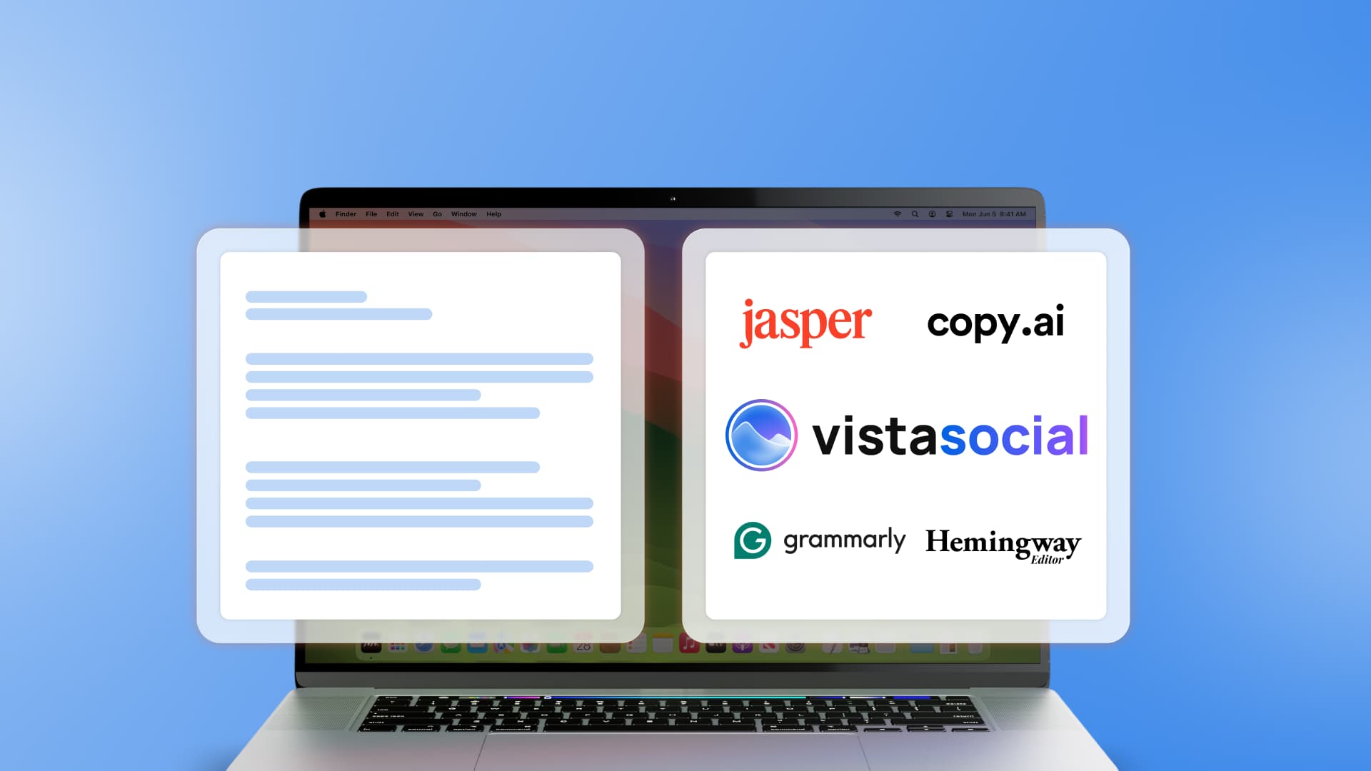 An illustration of AI writing tools alongside AI written text.