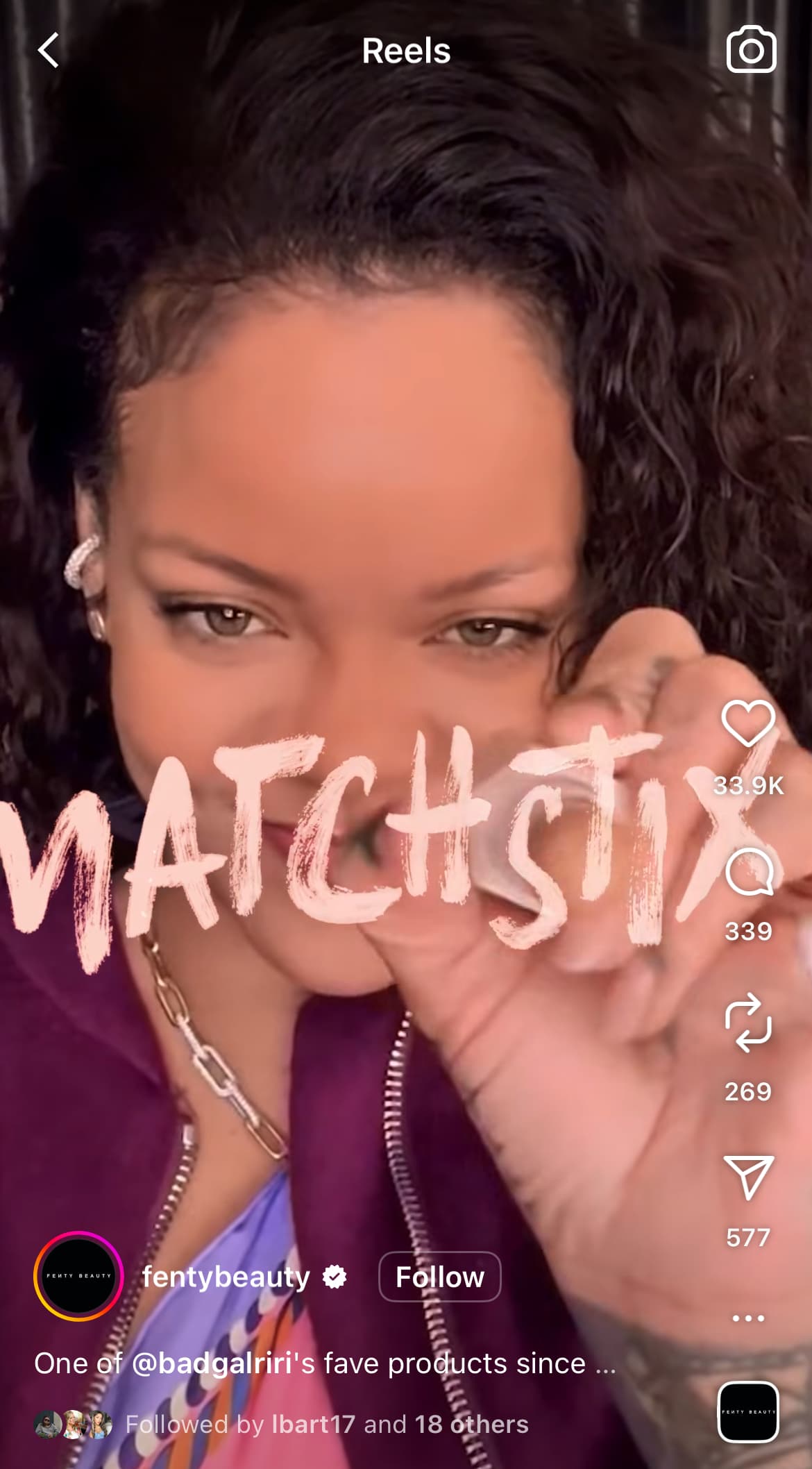 An example of an Instagram Reel from Fenty Beauty showcasing how to make sales from reels.