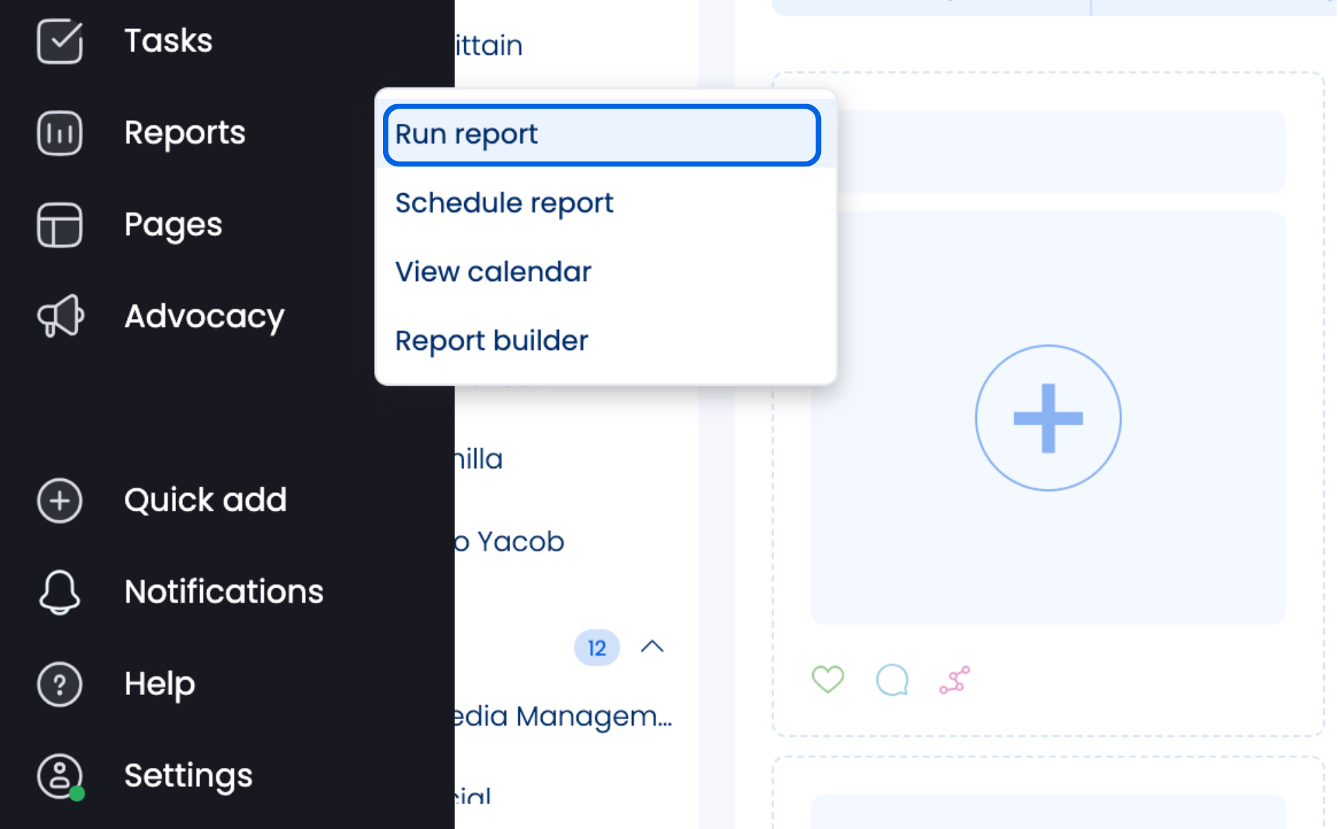 A screenshot showcasing how to run a report in Vista Social.