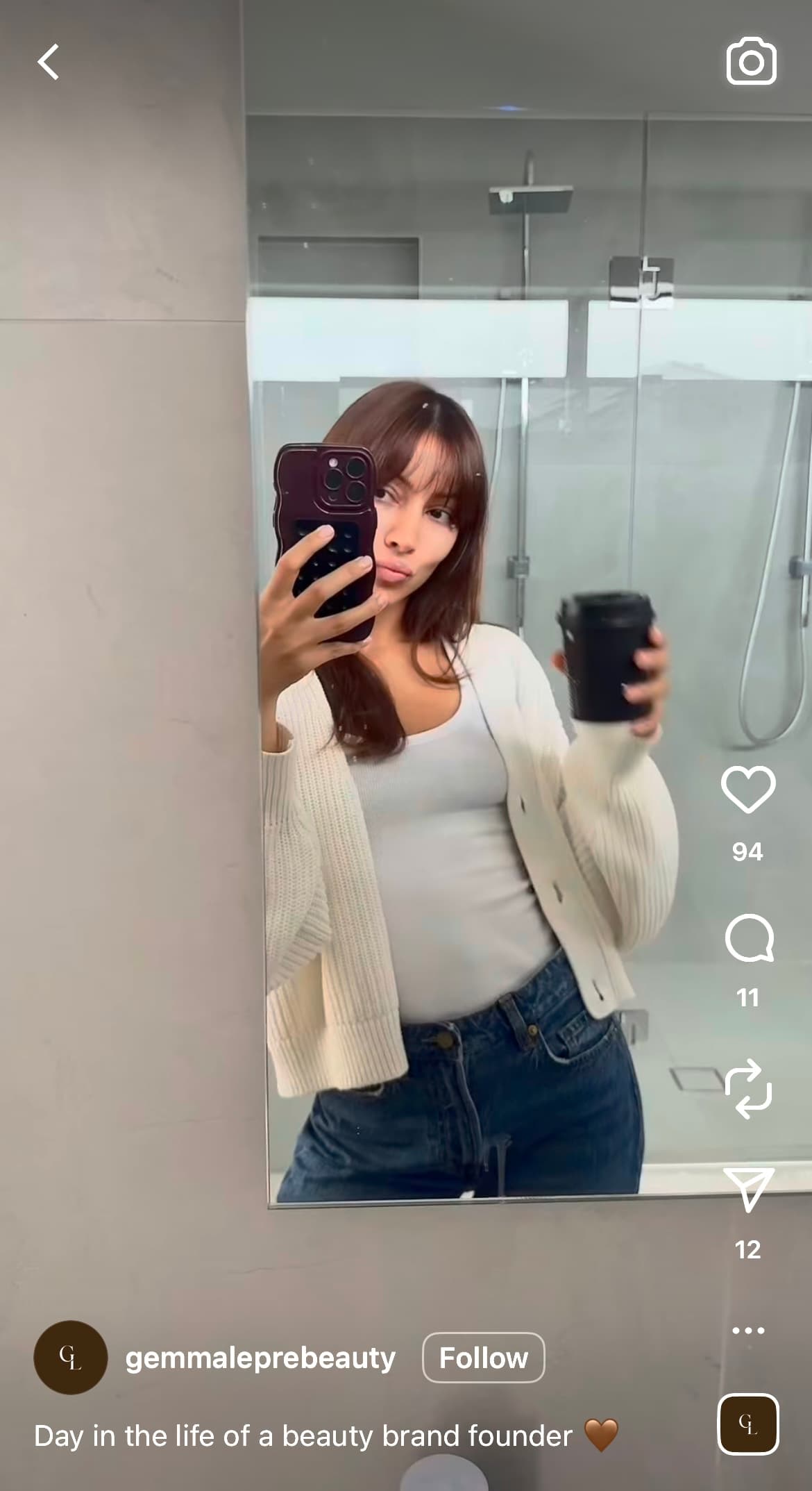 A screenshot of a "day in the life" Instagram Reel that can be used to humanize a brand and make sales.