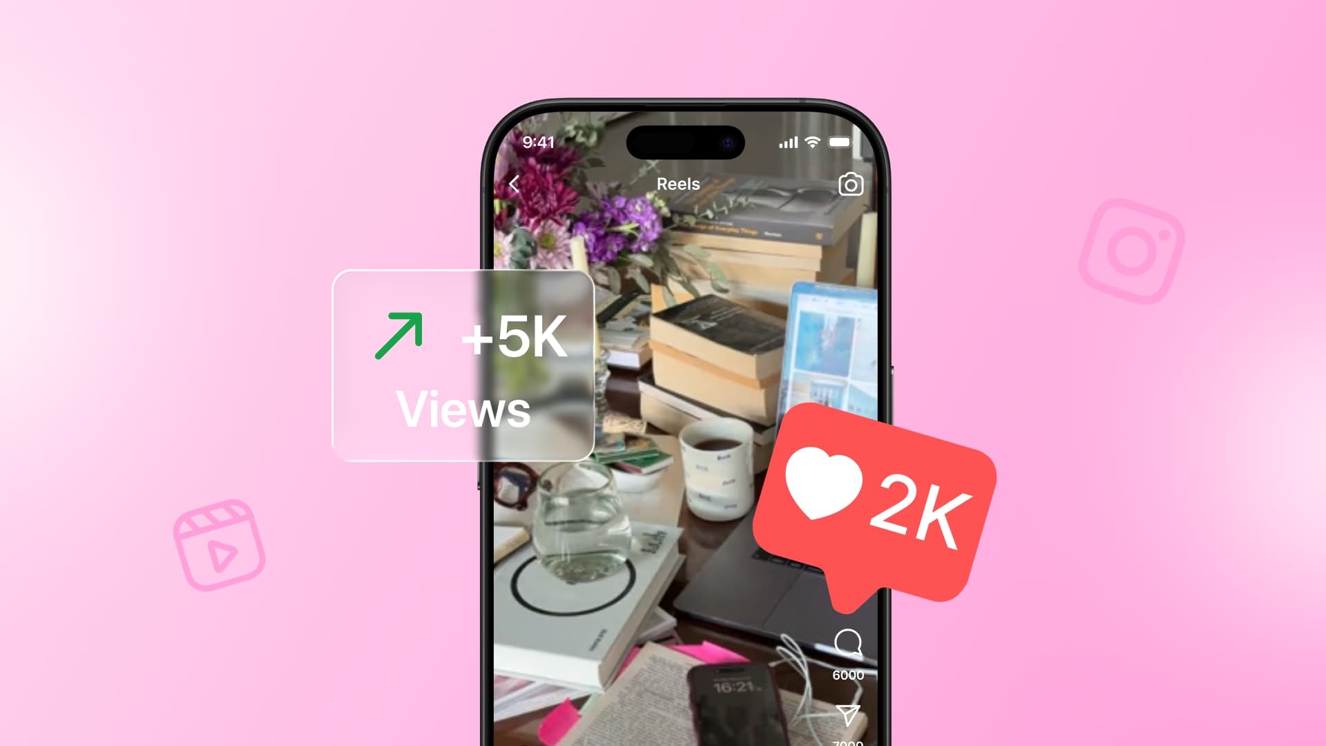An illustration of an Instagram Reel with increased views from a boost.