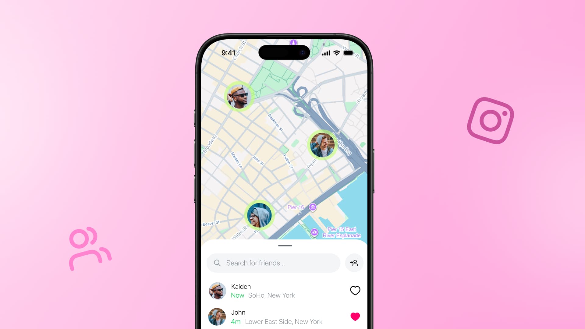 An illustration of the Instagram Friends Map open on a phone screen.