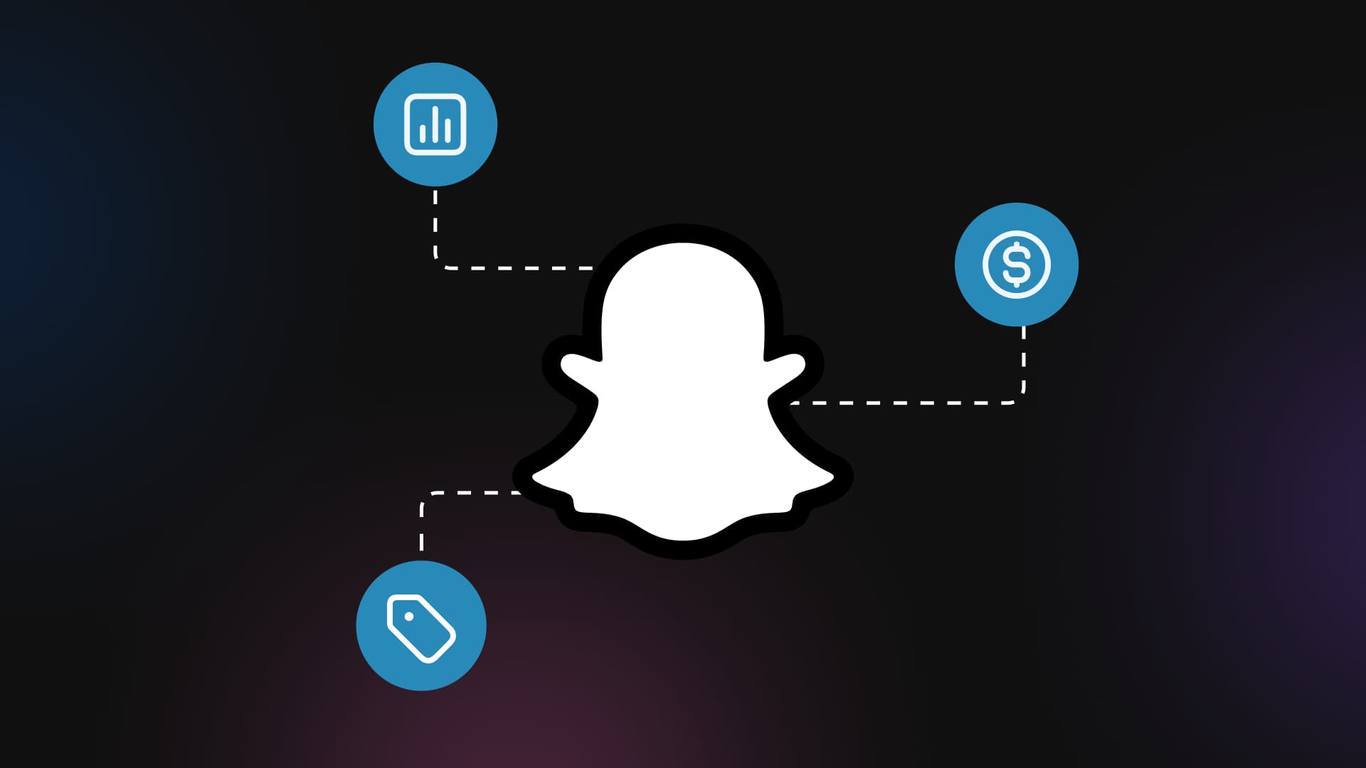 An illustration of the Snapchat logo with advertising icons.