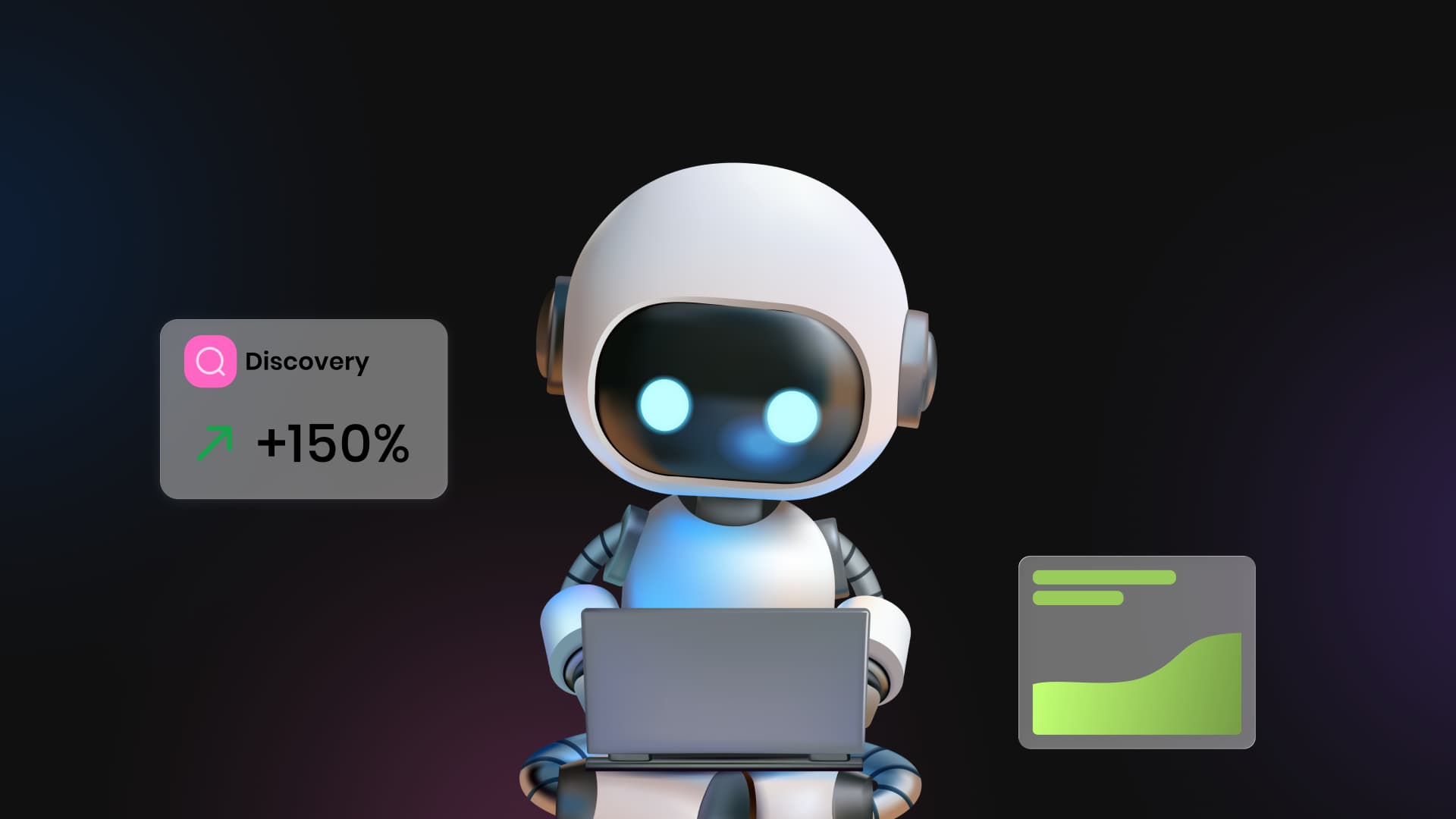 An illustration of a robot surrounded by marketing metrics.
