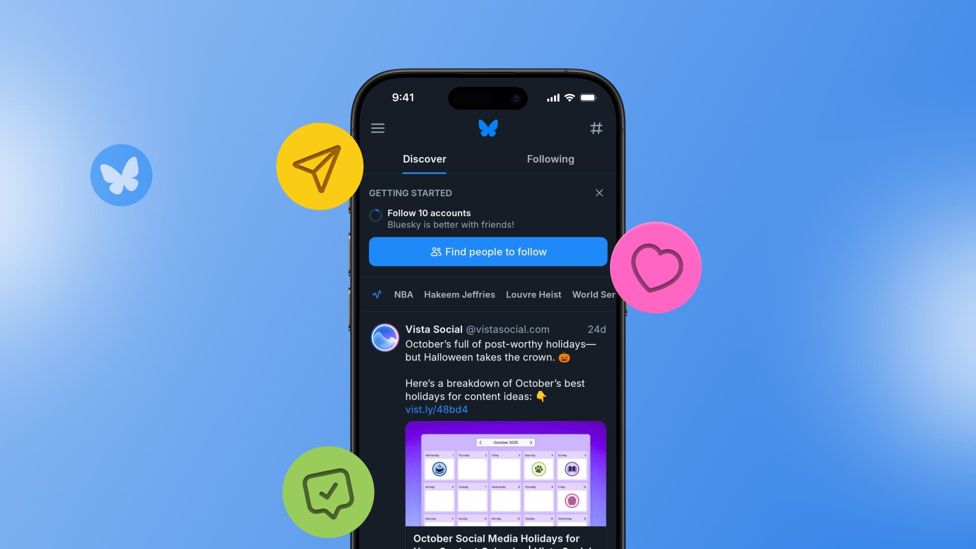 An illustration showcasing social media platform Bluesky's home feed.