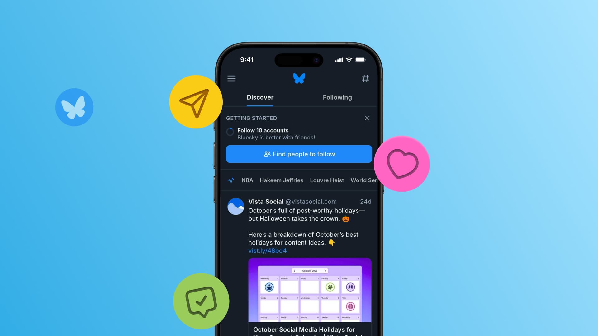 An illustration showcasing social media platform Bluesky's home feed.