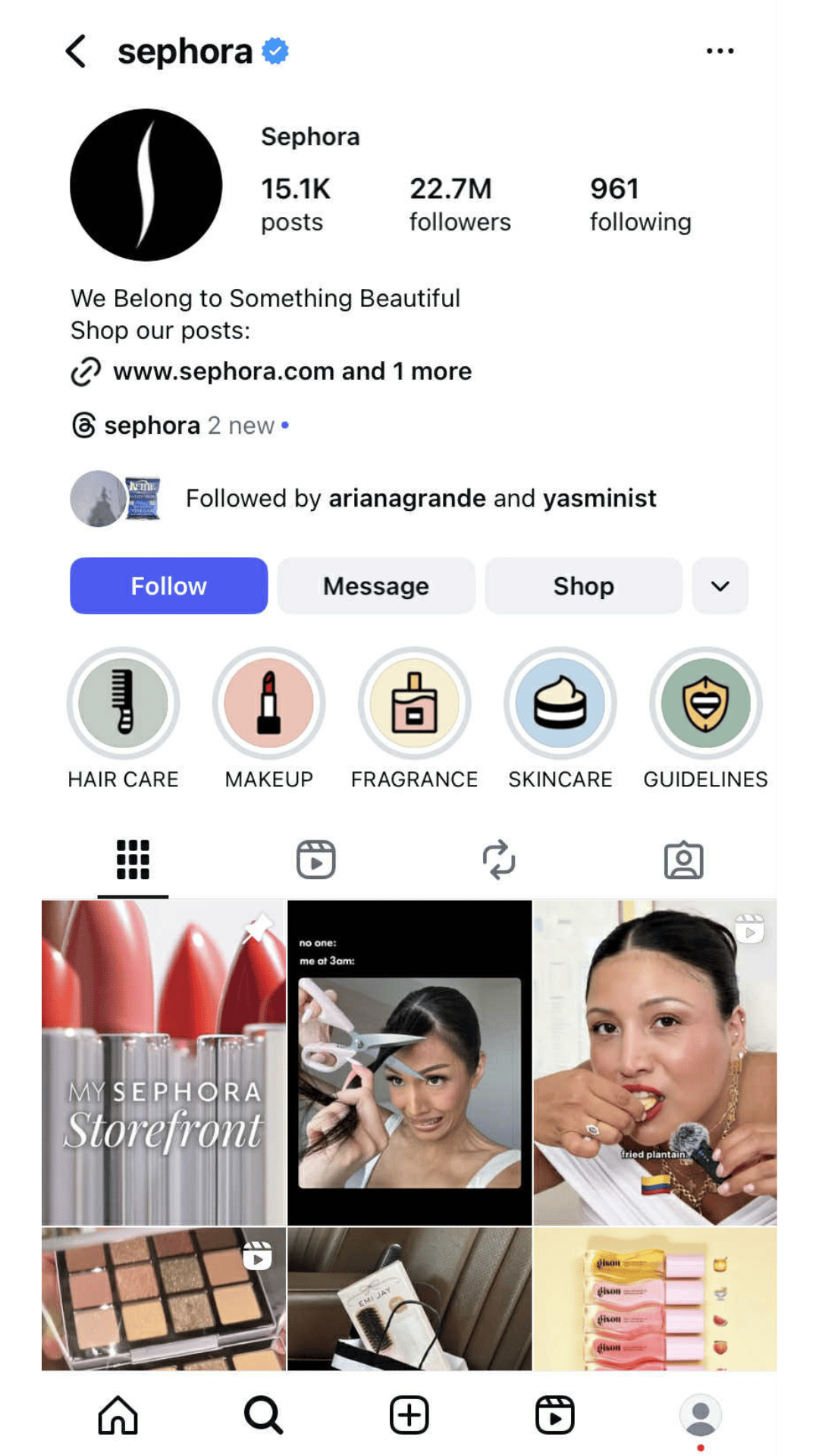 Sephora Instagram highlights