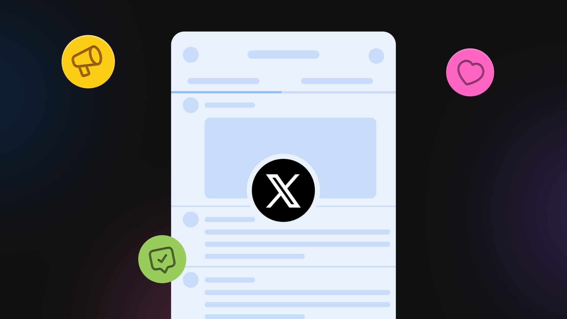 An illustration of the X/Twitter feed with business icons surrounding it.