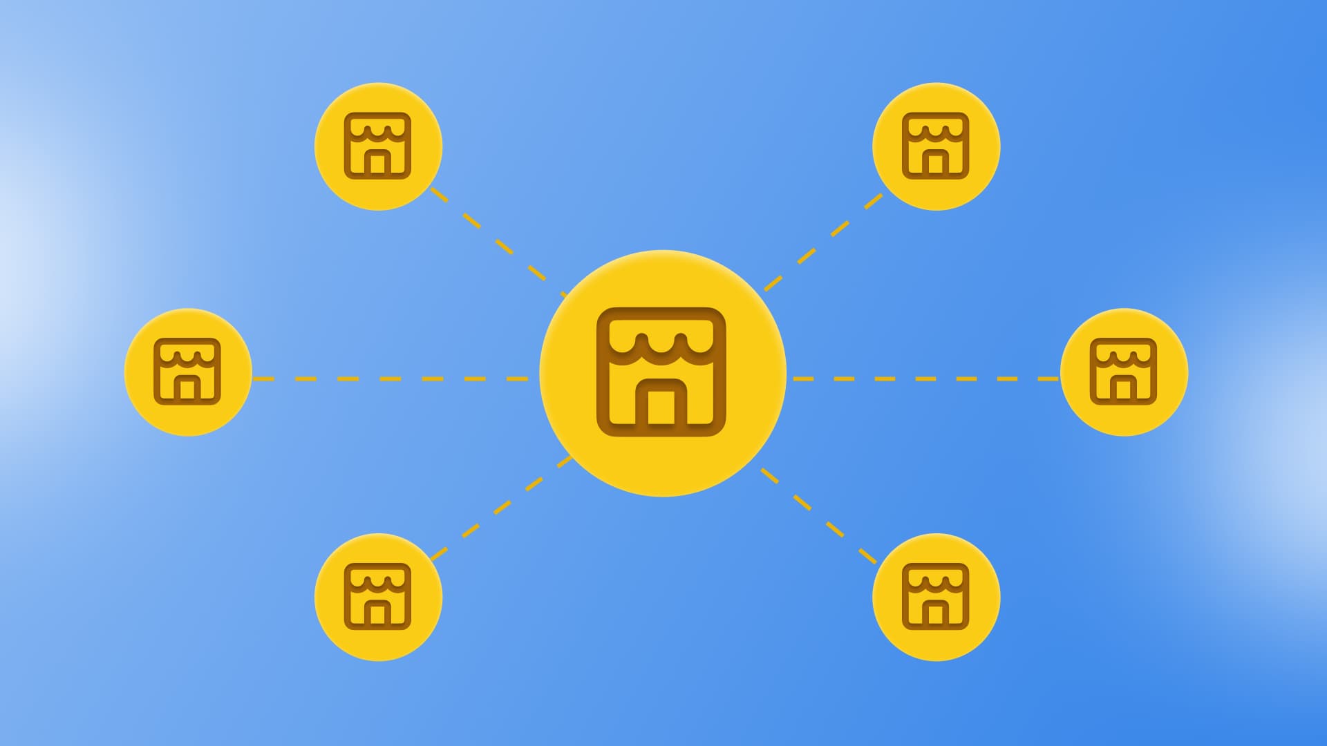An illustration of a franchise network with smaller companies connected to its headquarters.