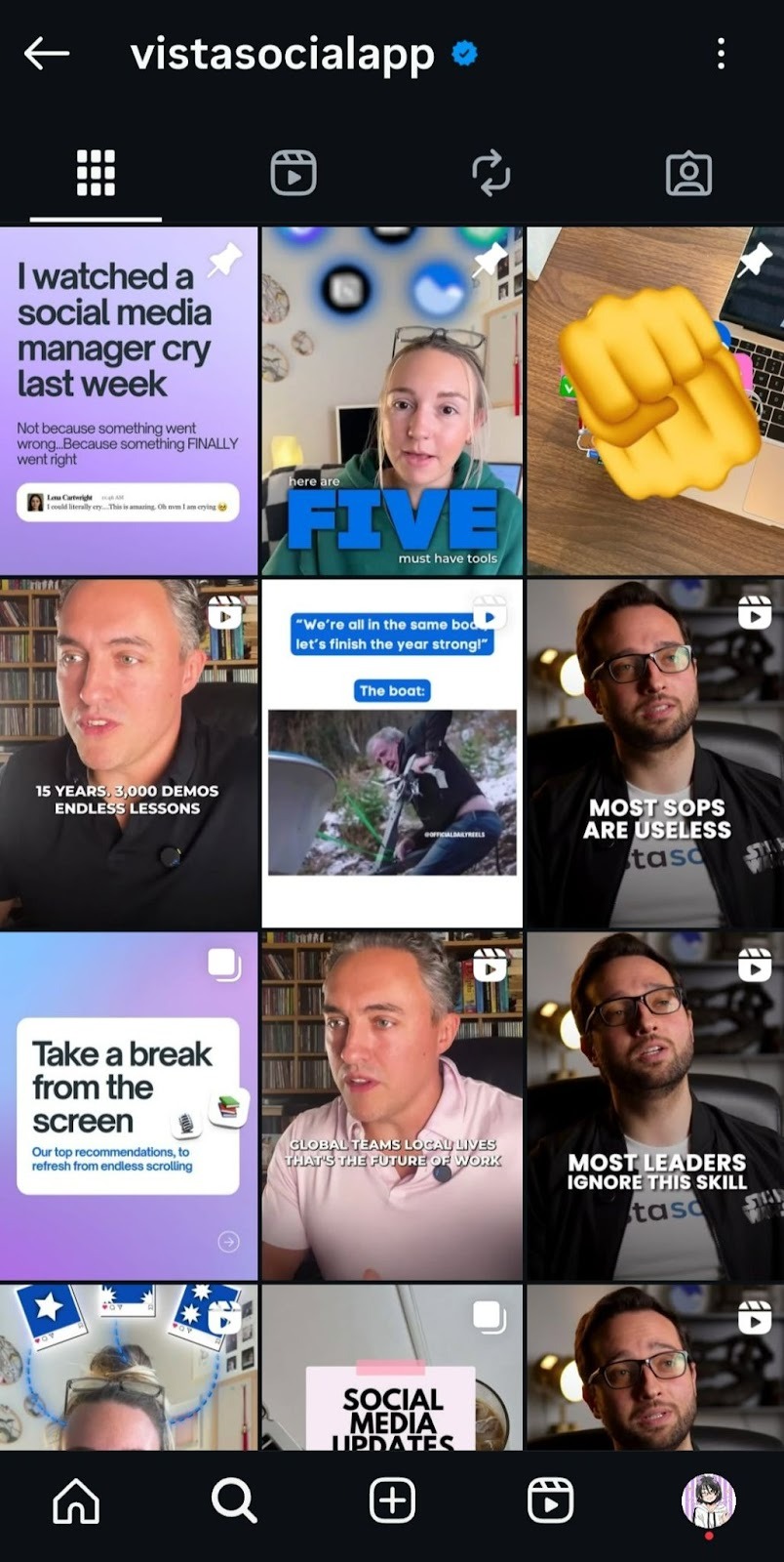 A screenshot of Vista Social's Instagram profile.